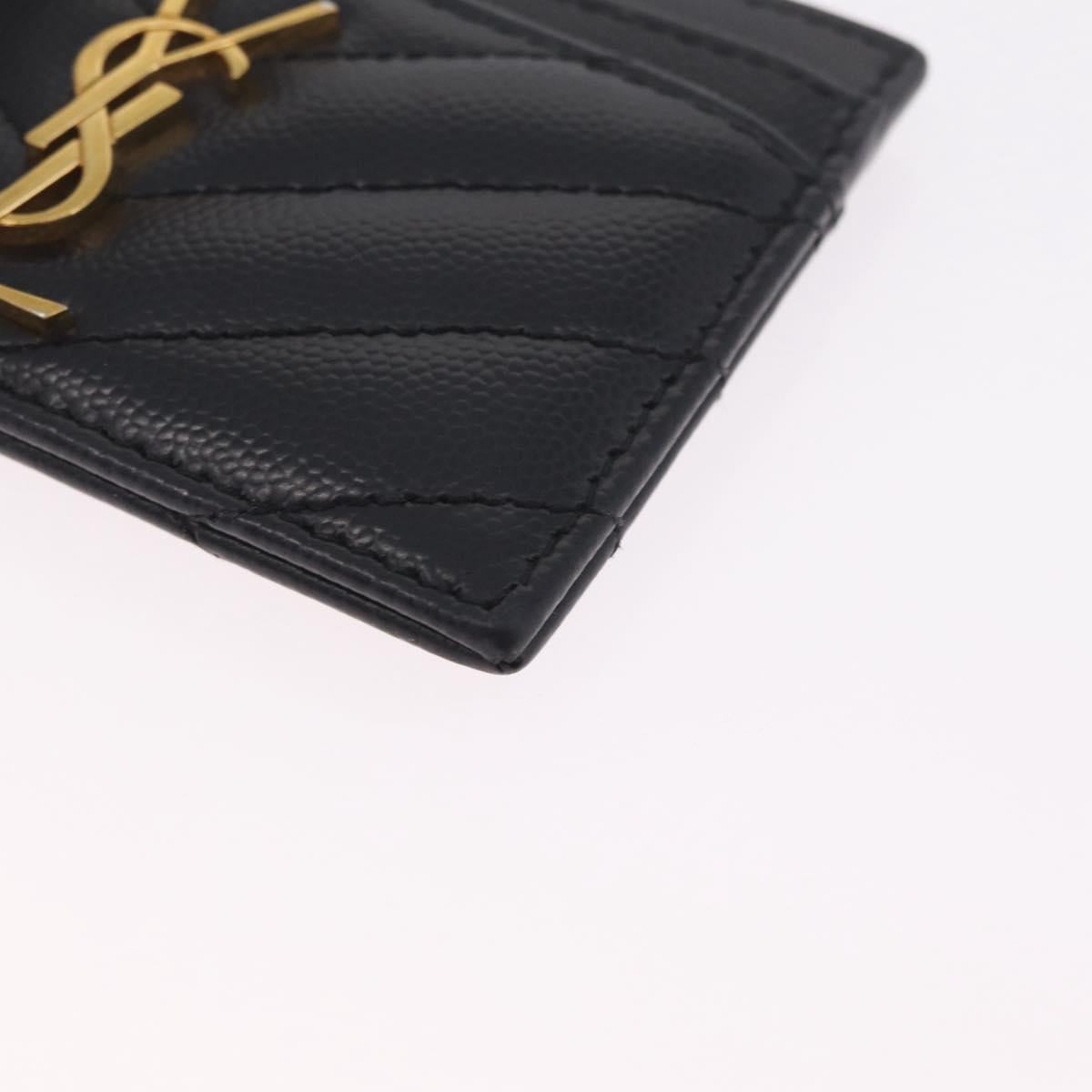 Saint Laurent Cassandra Card Case Leather Black Gold Auth 215617V
