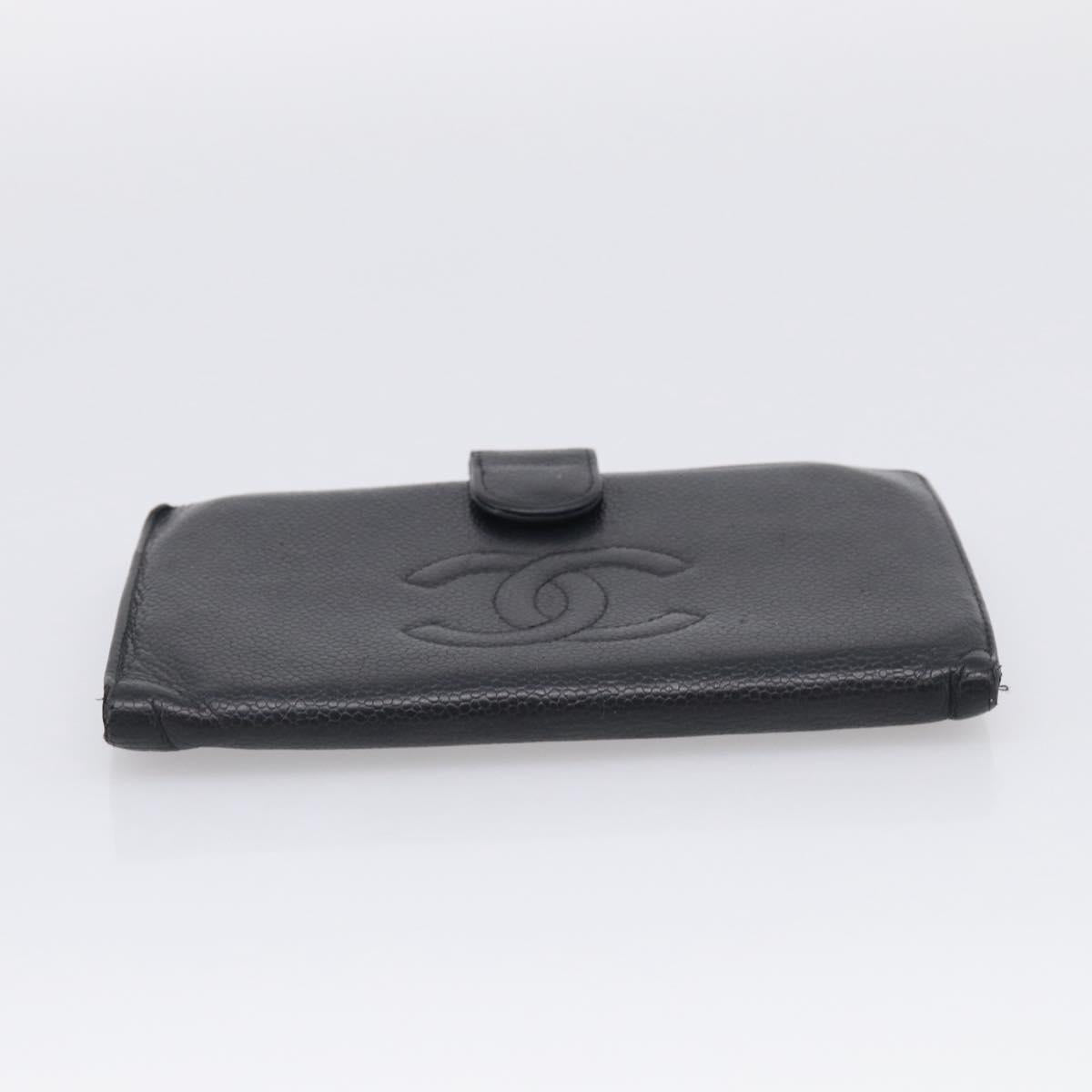 CHANEL Wallet Caviar Skin Black Gold CC Auth 215620