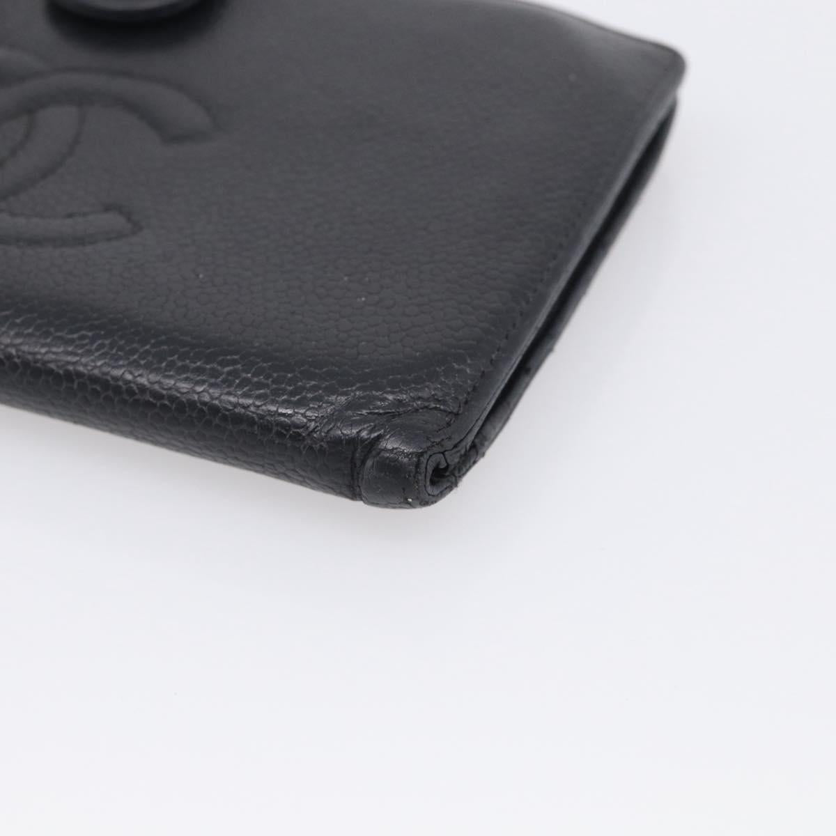 CHANEL Wallet Caviar Skin Black Gold CC Auth 215620