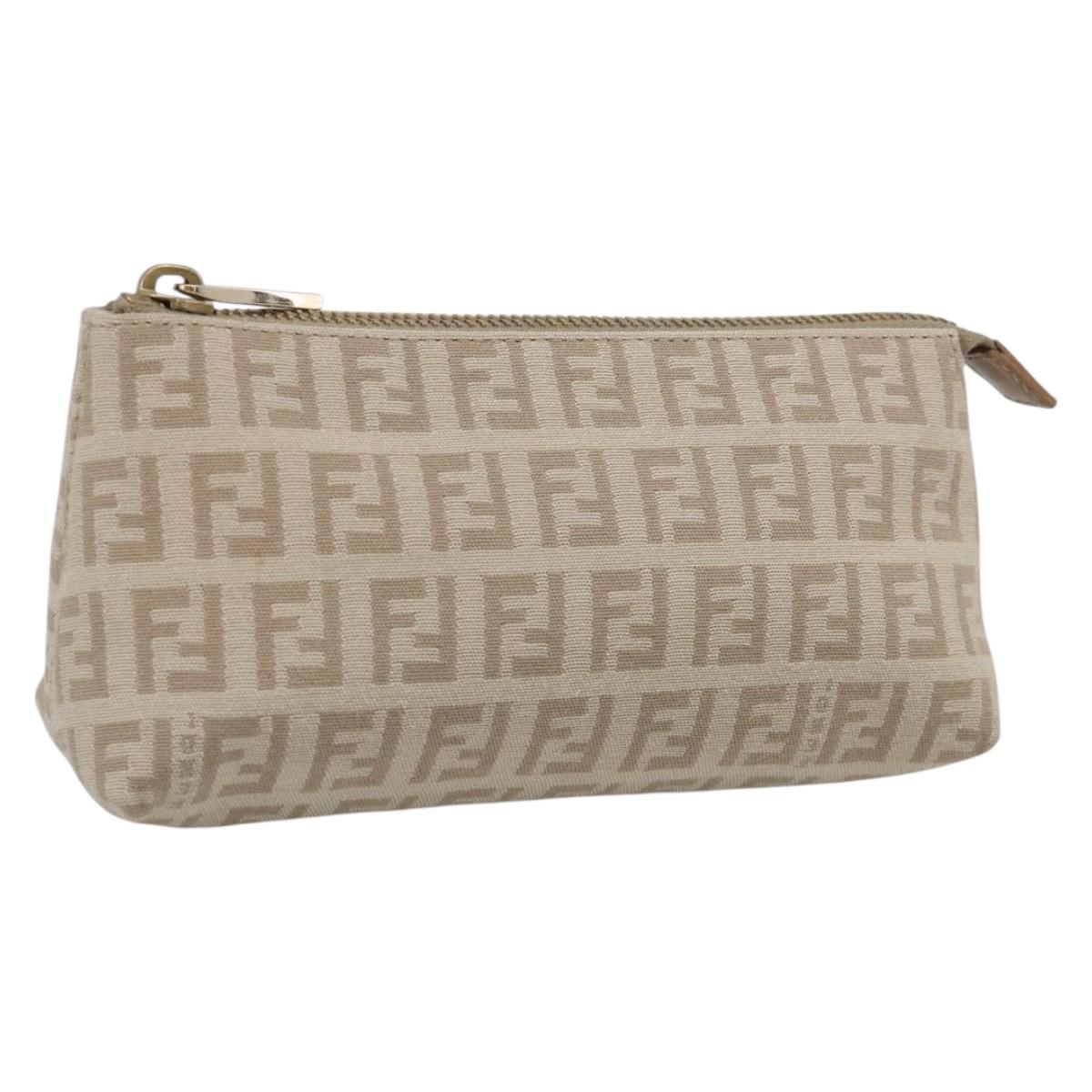 FENDI Zucchino Canvas Pouch Beige Gold Auth 215621V