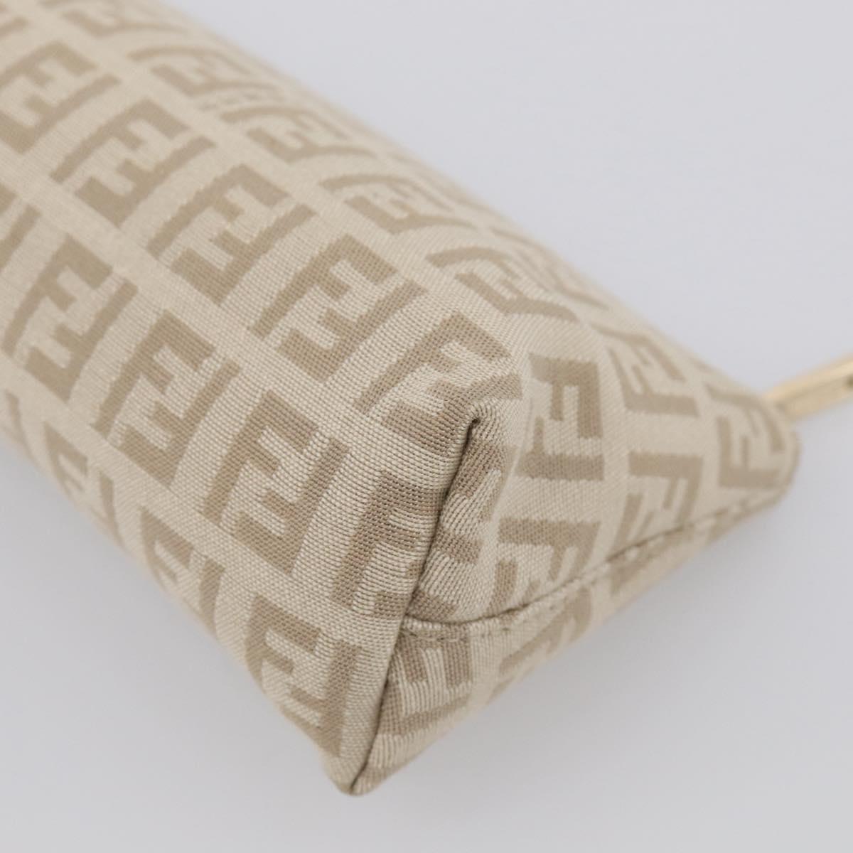 FENDI Zucchino Canvas Pouch Beige Gold Auth 215621V