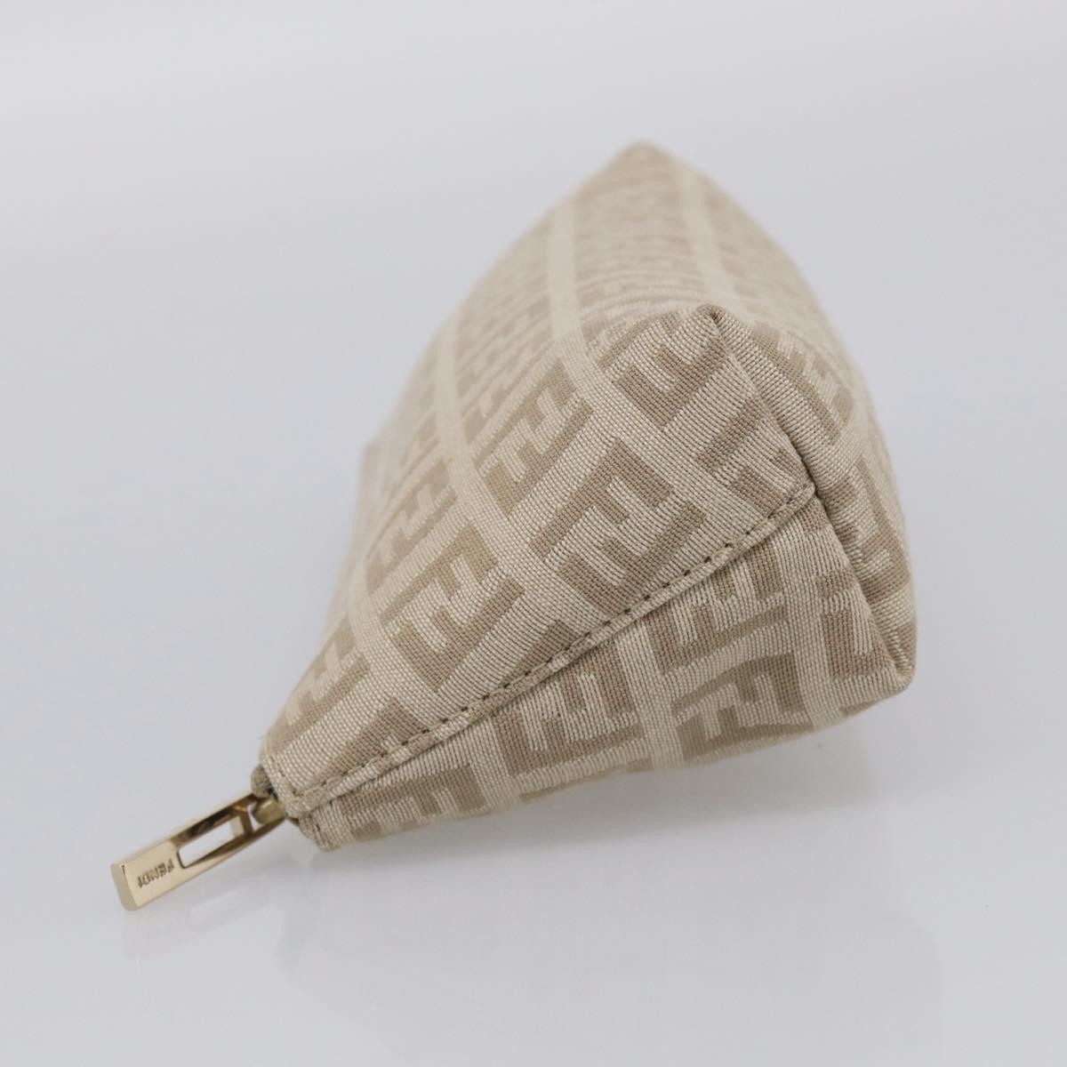 FENDI Zucchino Canvas Pouch Beige Gold Auth 215621V