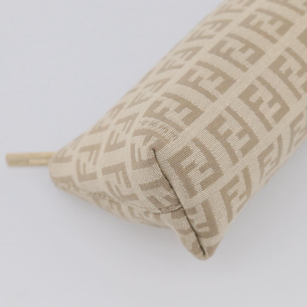 FENDI Zucchino Canvas Pouch Beige Gold Auth 215621V