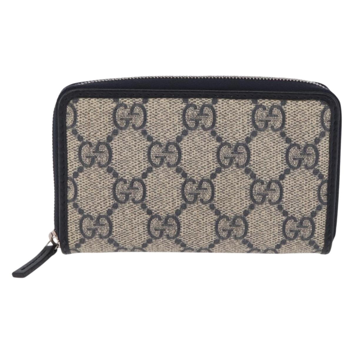 GUCCI GG Supreme Coin Purse PVC Navy Silver 235558 Auth 215622A