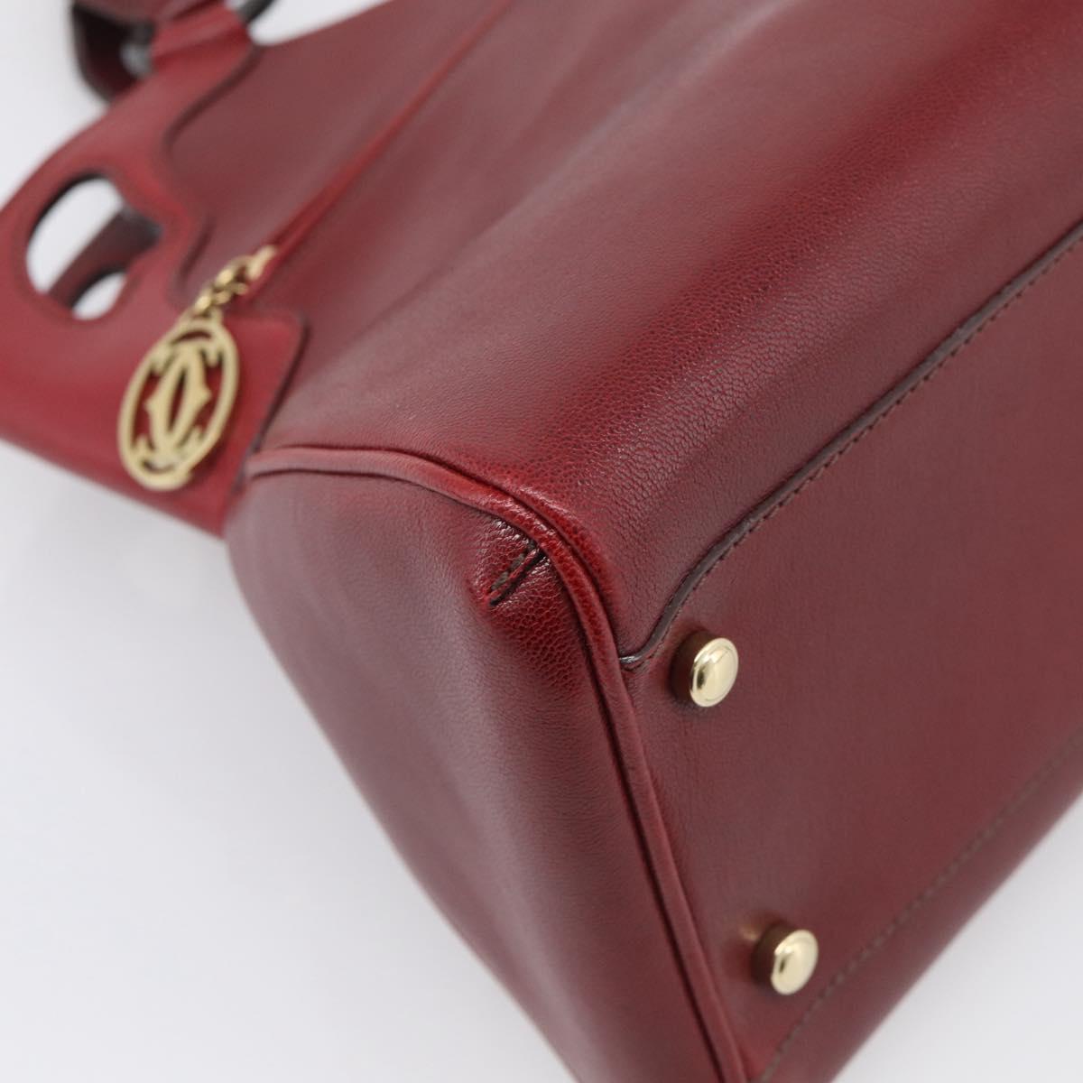 Cartier Hand Bag Leather Bordeaux Auth 215659V