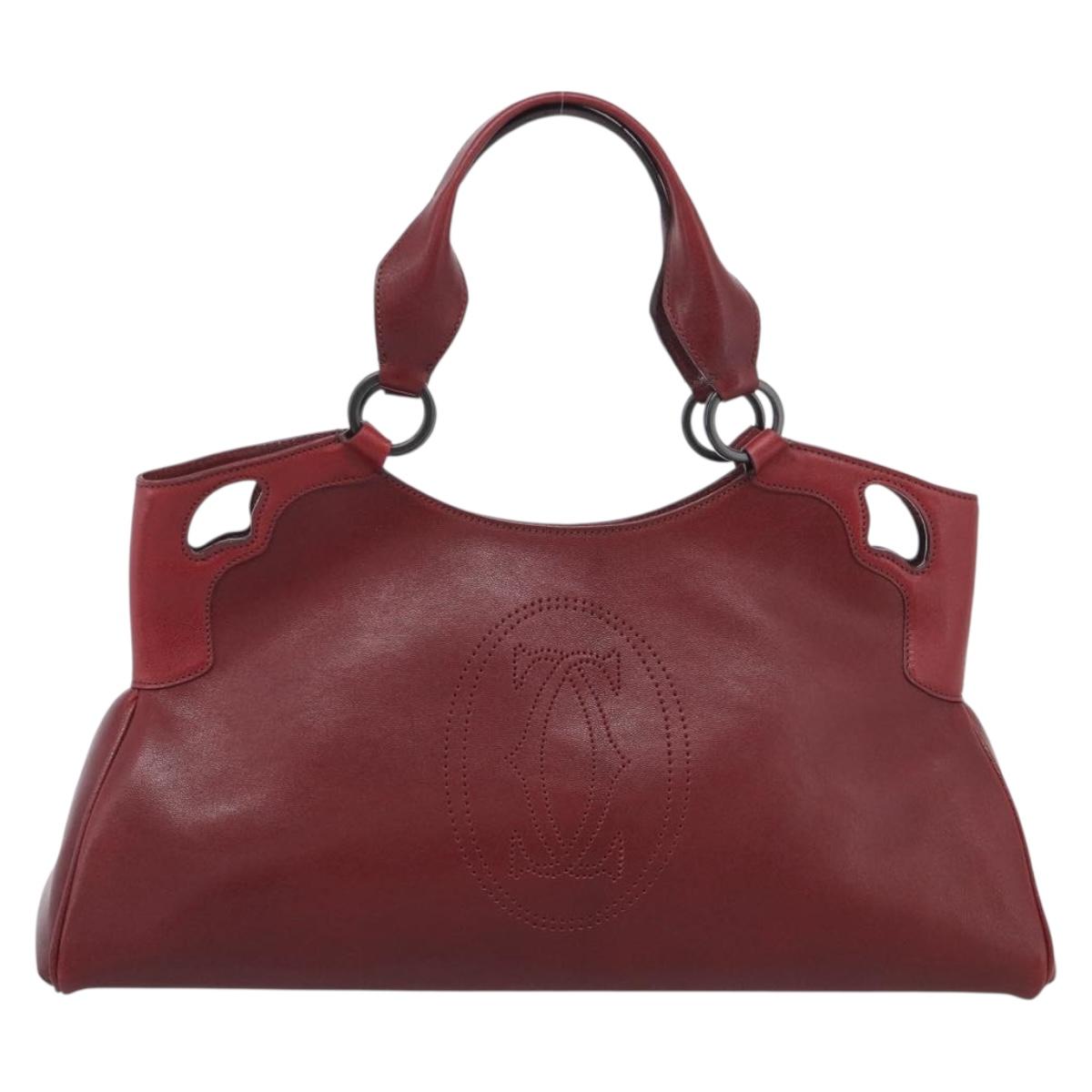 Cartier Hand Bag Leather Bordeaux Auth 215659V