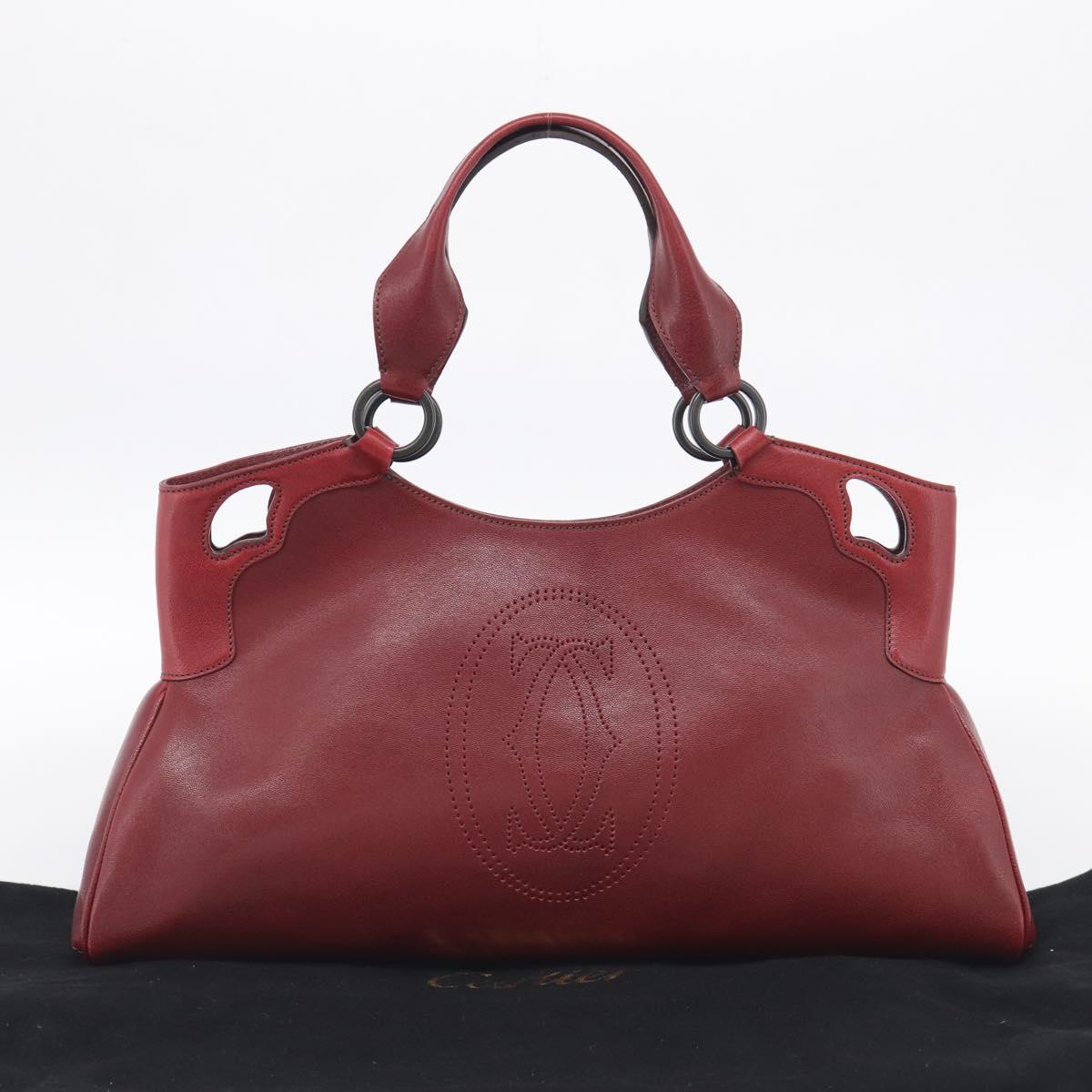 Cartier Hand Bag Leather Bordeaux Auth 215659V