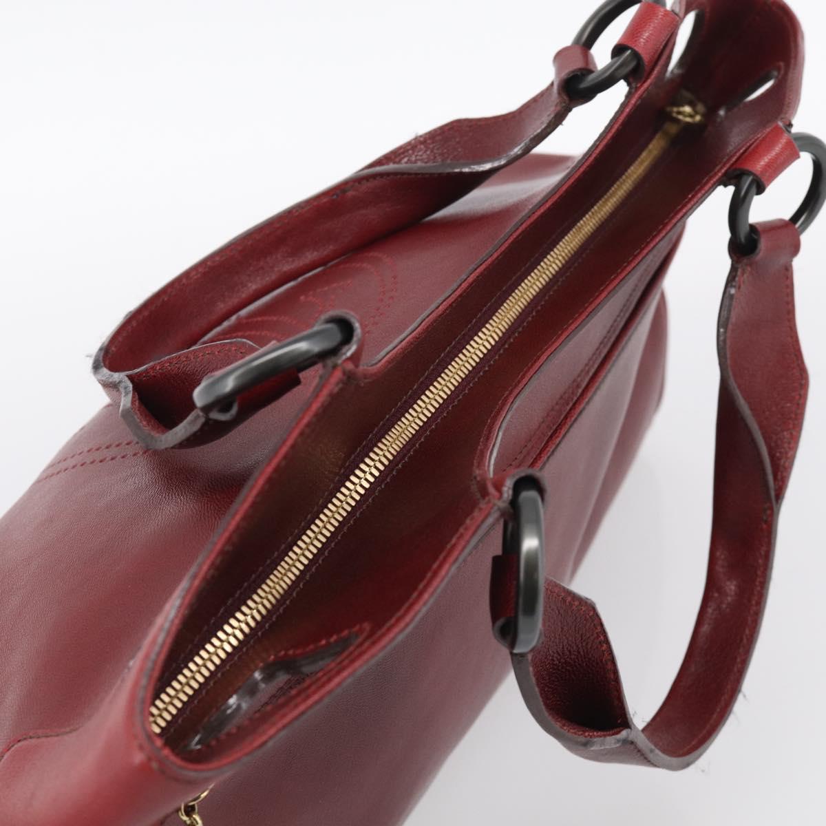 Cartier Hand Bag Leather Bordeaux Auth 215659V