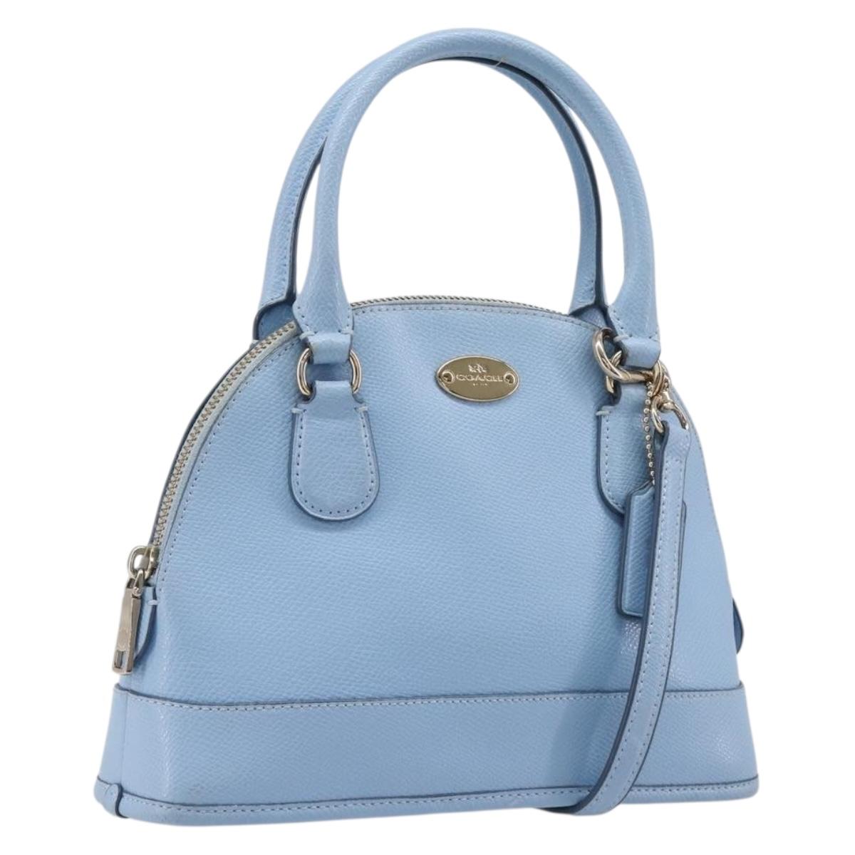 Coach Hand Bag Leather 2way Light Blue Gold Auth 215662A