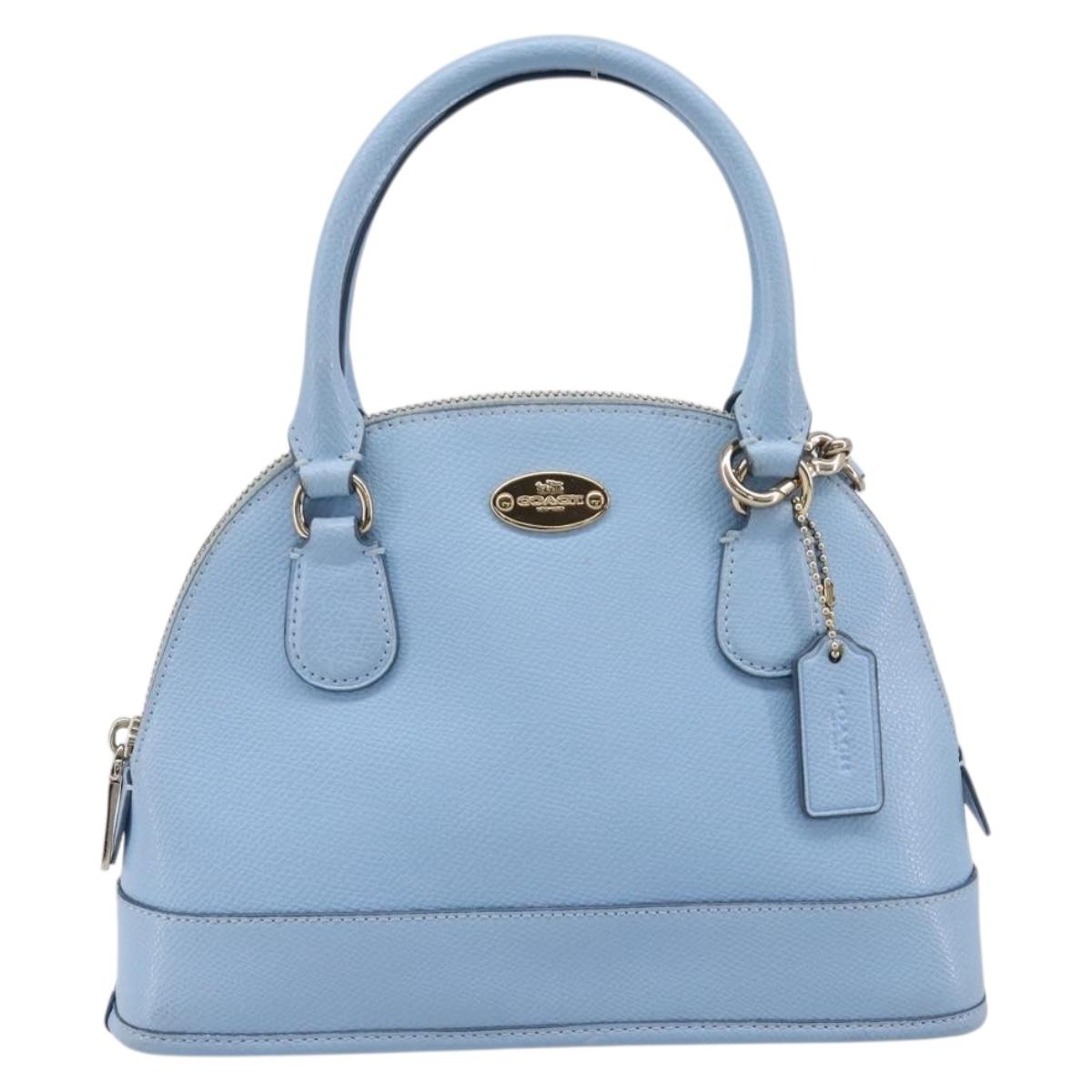 Coach Hand Bag Leather 2way Light Blue Gold Auth 215662A