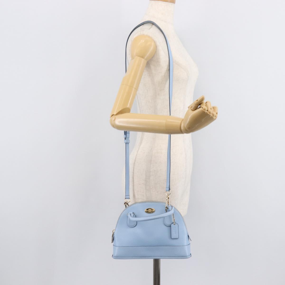 Coach Hand Bag Leather 2way Light Blue Gold Auth 215662A