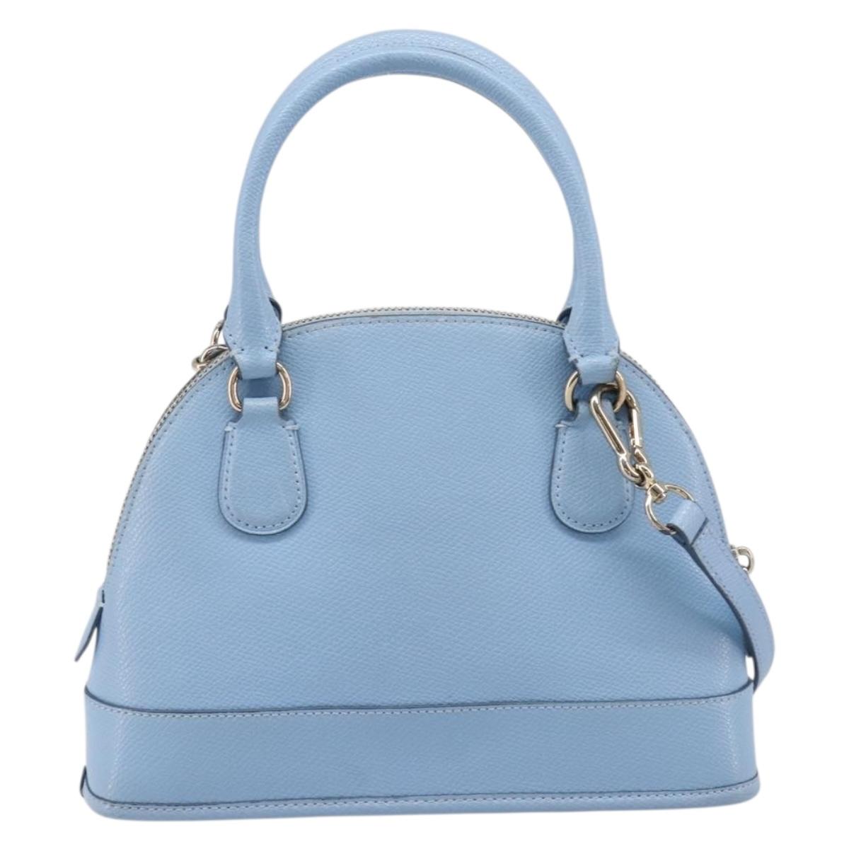 Coach Hand Bag Leather 2way Light Blue Gold Auth 215662A