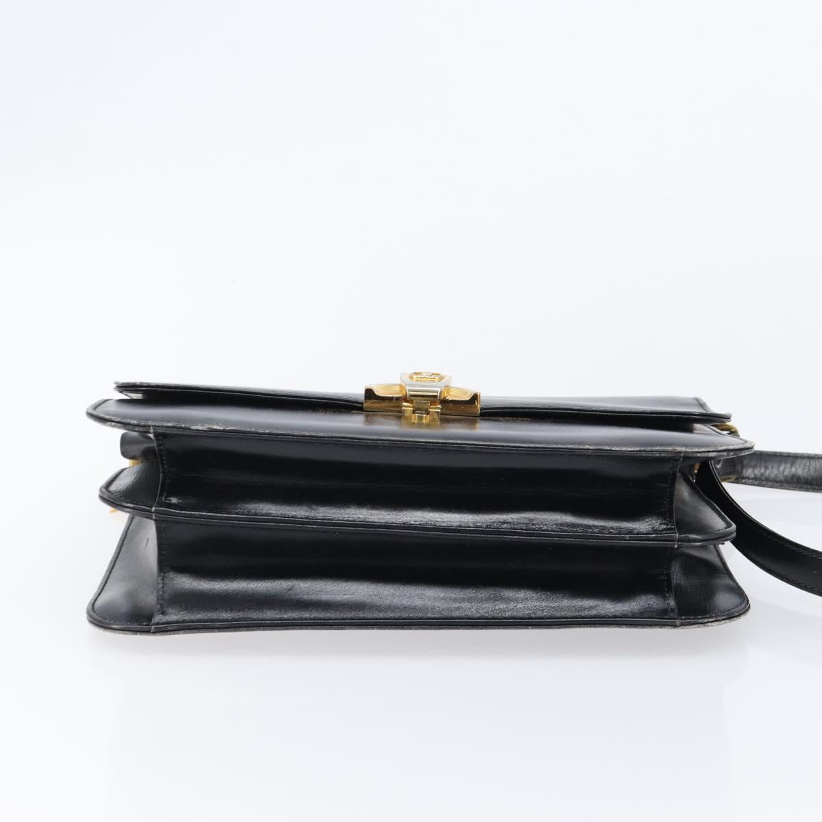 GUCCI Shoulder Bag Leather Black Gold Auth 215668