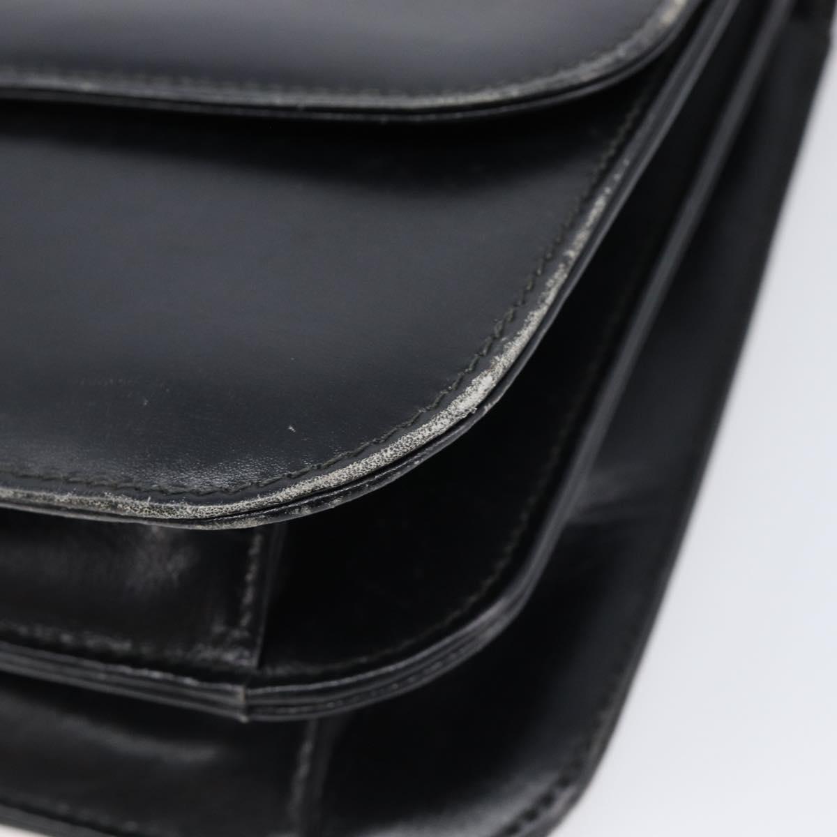 GUCCI Shoulder Bag Leather Black Gold Auth 215668