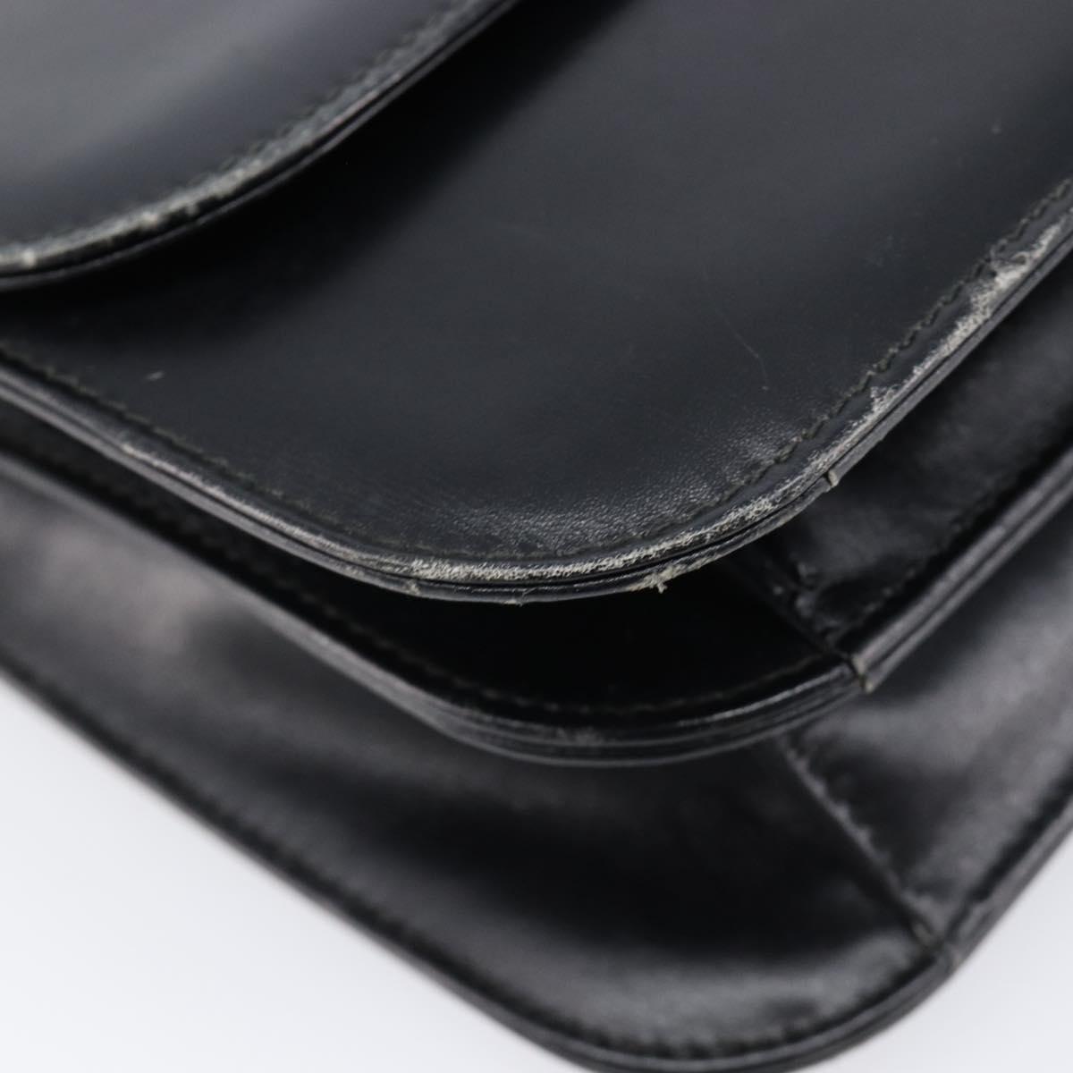 GUCCI Shoulder Bag Leather Black Gold Auth 215668