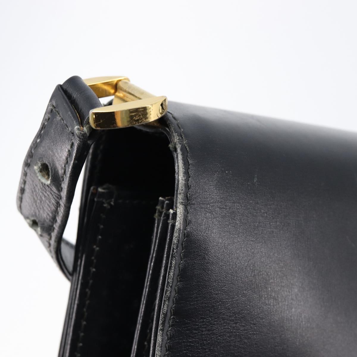 GUCCI Shoulder Bag Leather Black Gold Auth 215668