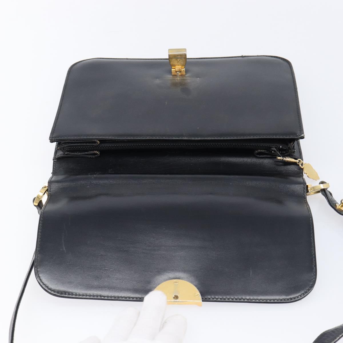 GUCCI Shoulder Bag Leather Black Gold Auth 215668