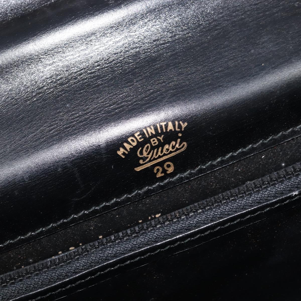 GUCCI Shoulder Bag Leather Black Gold Auth 215668