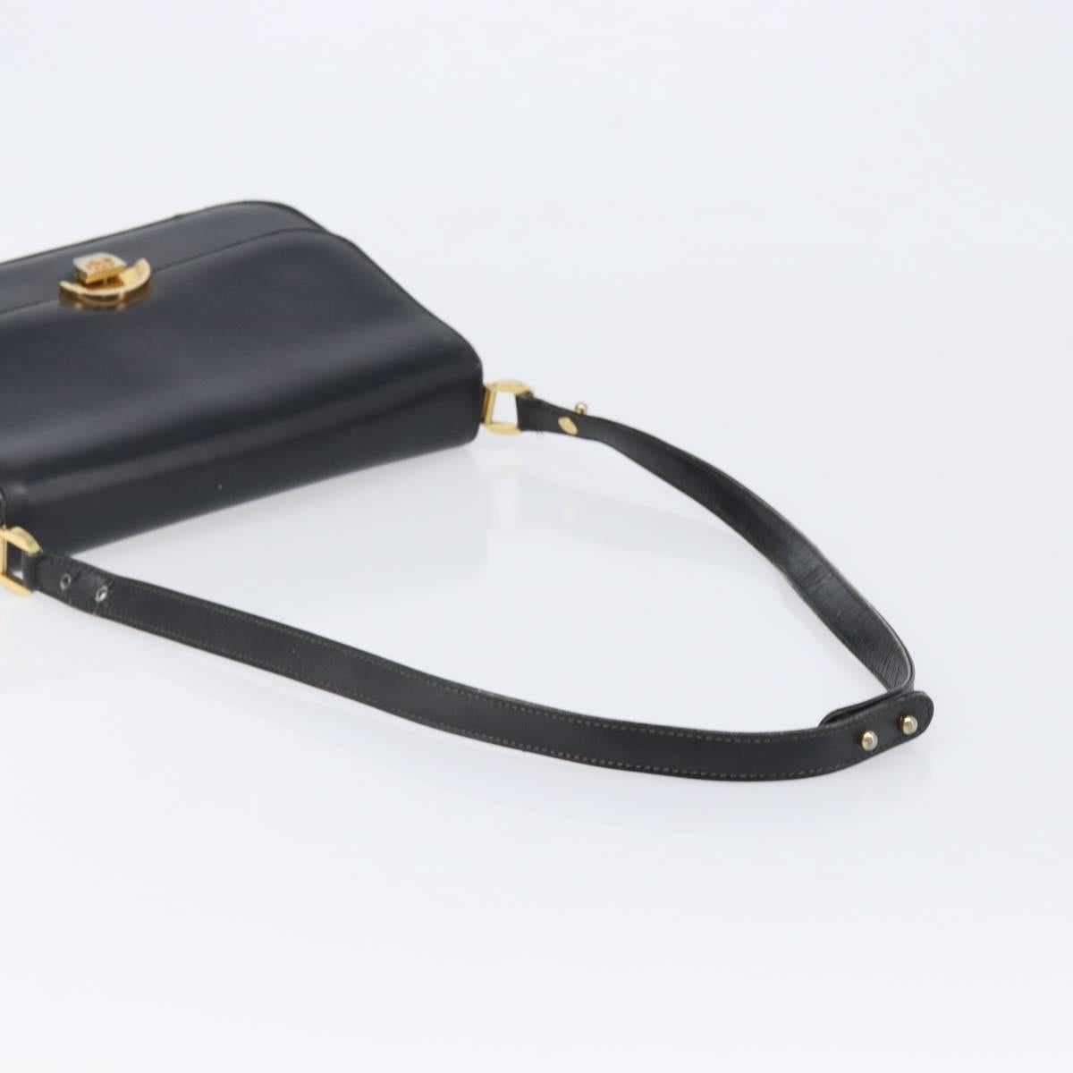 GUCCI Shoulder Bag Leather Black Gold Auth 215668