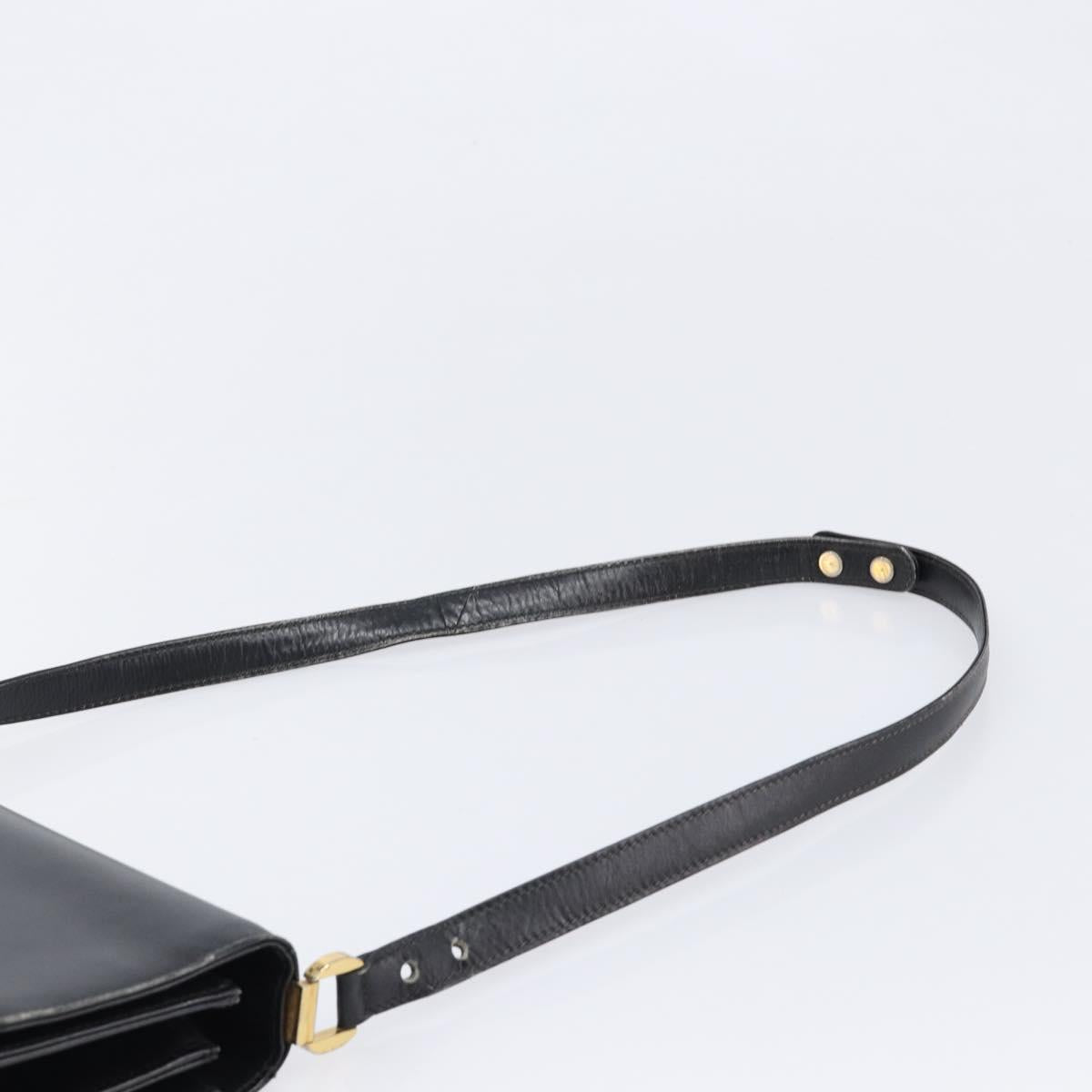 GUCCI Shoulder Bag Leather Black Gold Auth 215668