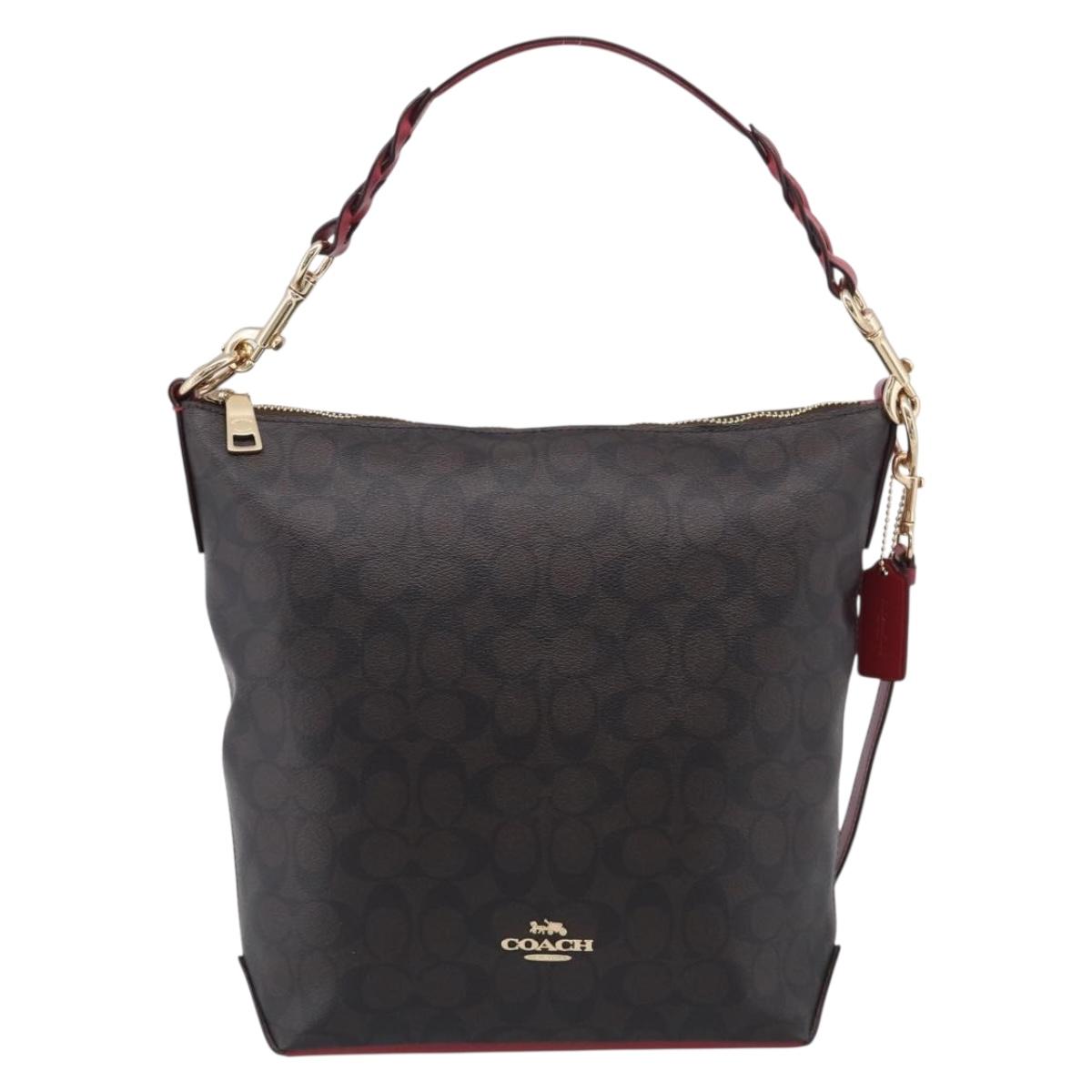 Coach Shoulder Bag Leather 2way Brown Gold Auth 215673A