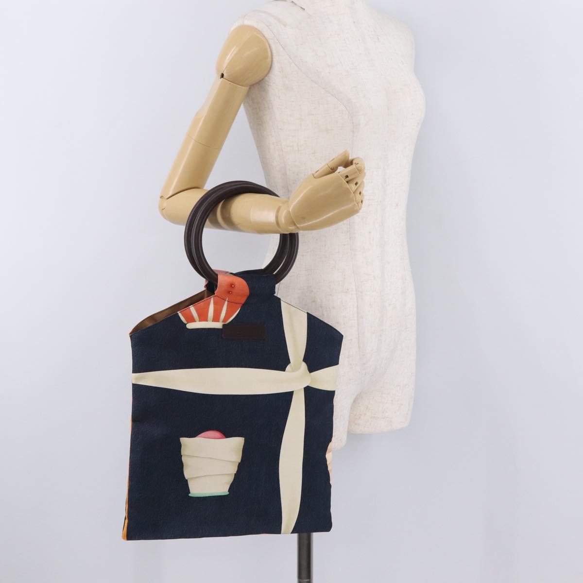 BVLGARI Topkapi Hand Bag Silk Navy Brown Auth 215680V