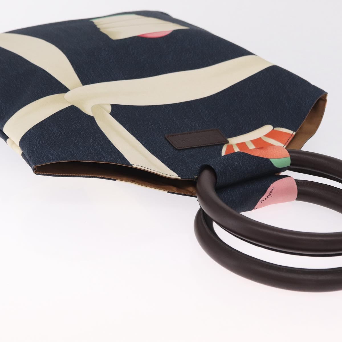 BVLGARI Topkapi Hand Bag Silk Navy Brown Auth 215680V
