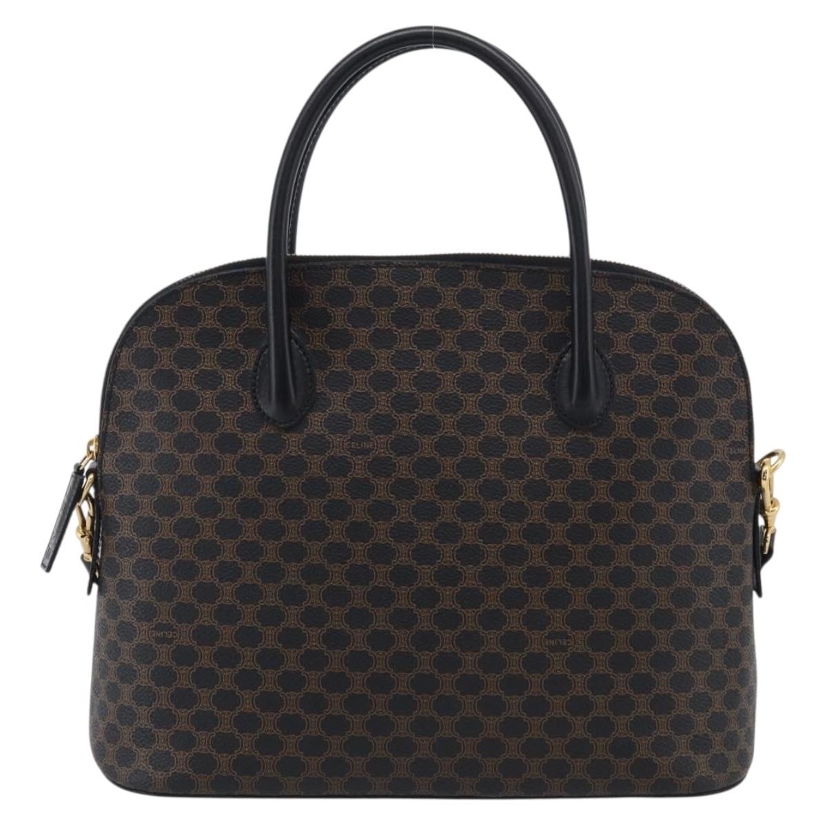 CELINE Macadam Hand Bag PVC 2way Black Gold Auth 215681A