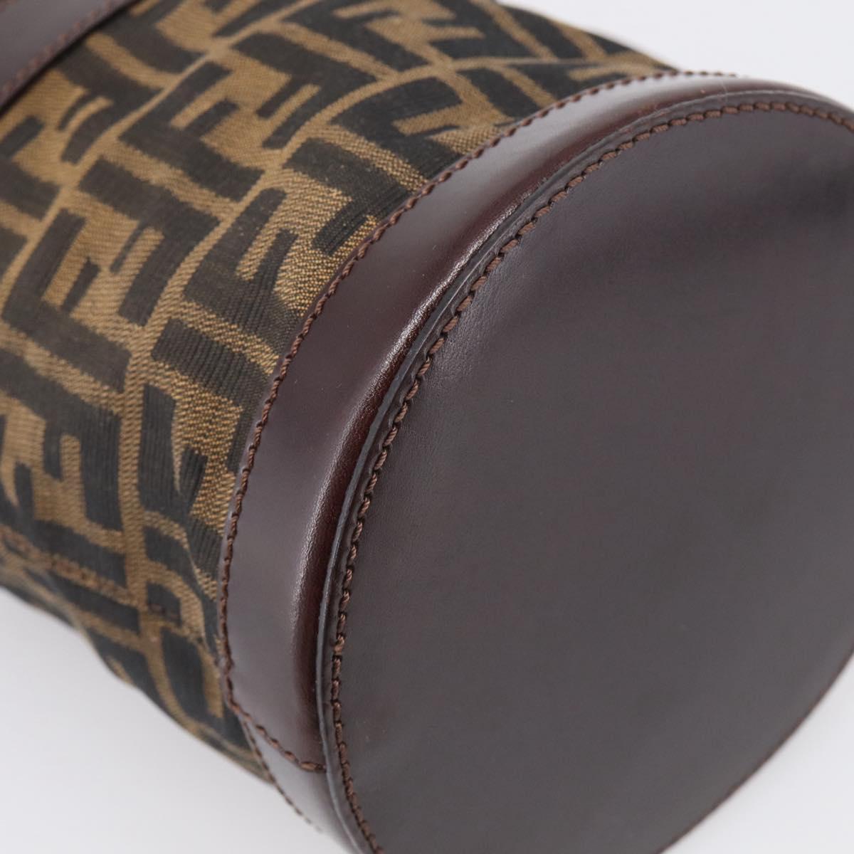 FENDI Zucca Canvas Purse Hand Bag Brown Silver Auth 215682A