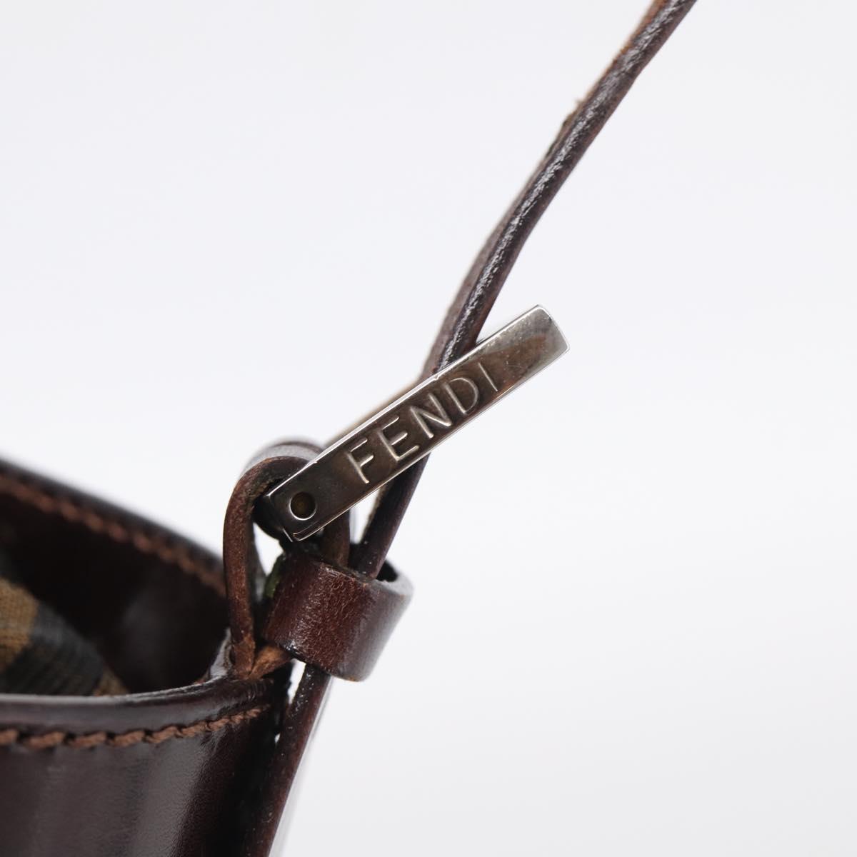 FENDI Zucca Canvas Purse Hand Bag Brown Silver Auth 215682A