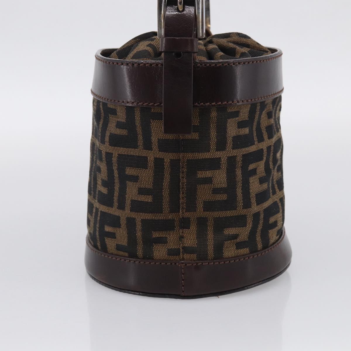 FENDI Zucca Canvas Purse Hand Bag Brown Silver Auth 215682A