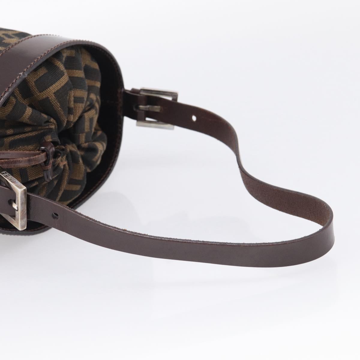 FENDI Zucca Canvas Purse Hand Bag Brown Silver Auth 215682A