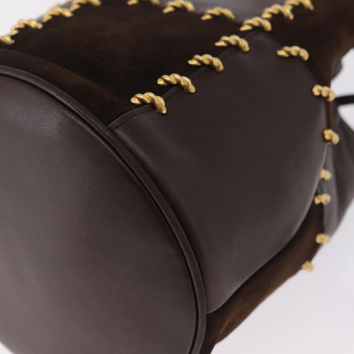 Salvatore Ferragamo Shoulder Bag Suede Brown Gold Auth 215683A