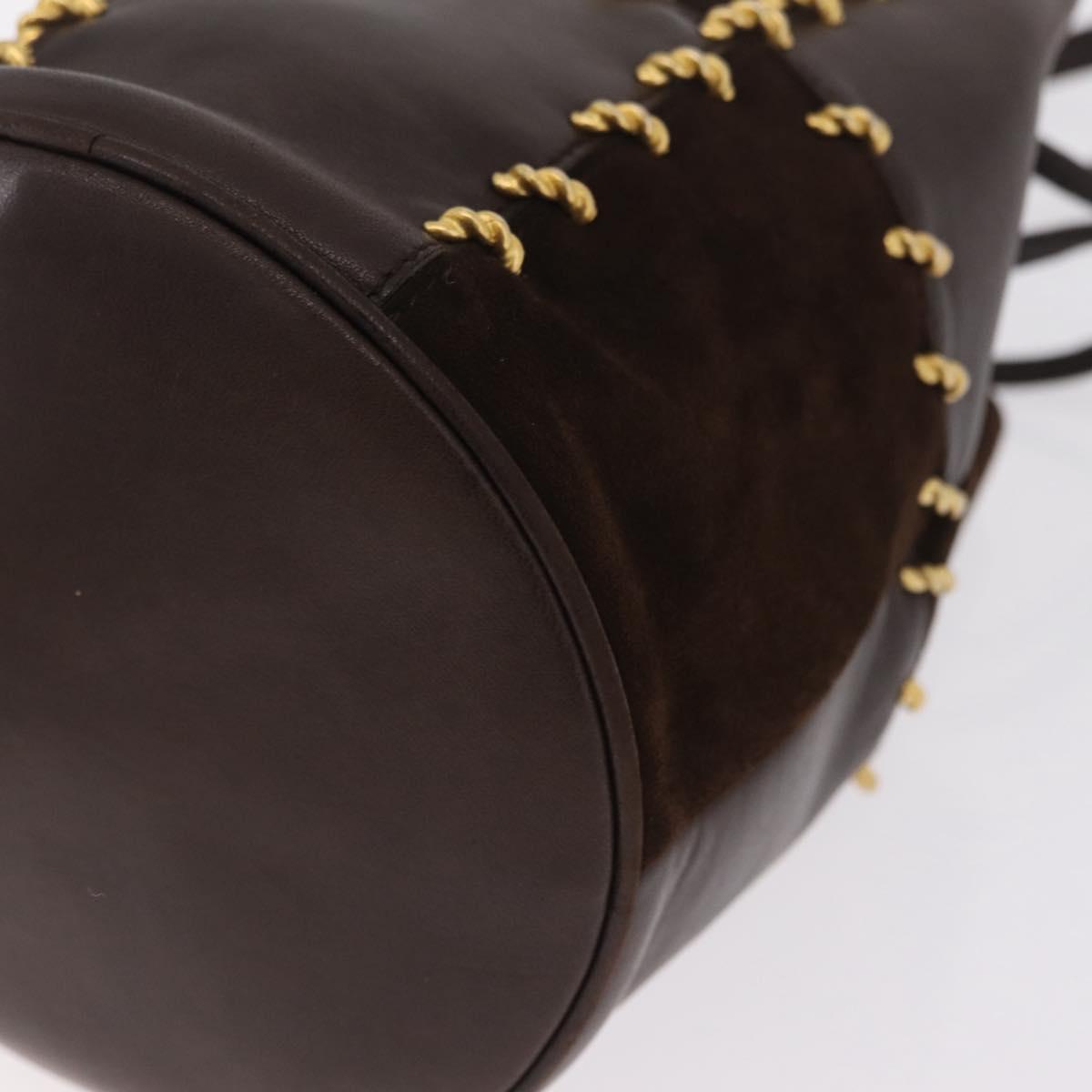 Salvatore Ferragamo Shoulder Bag Suede Brown Gold Auth 215683A