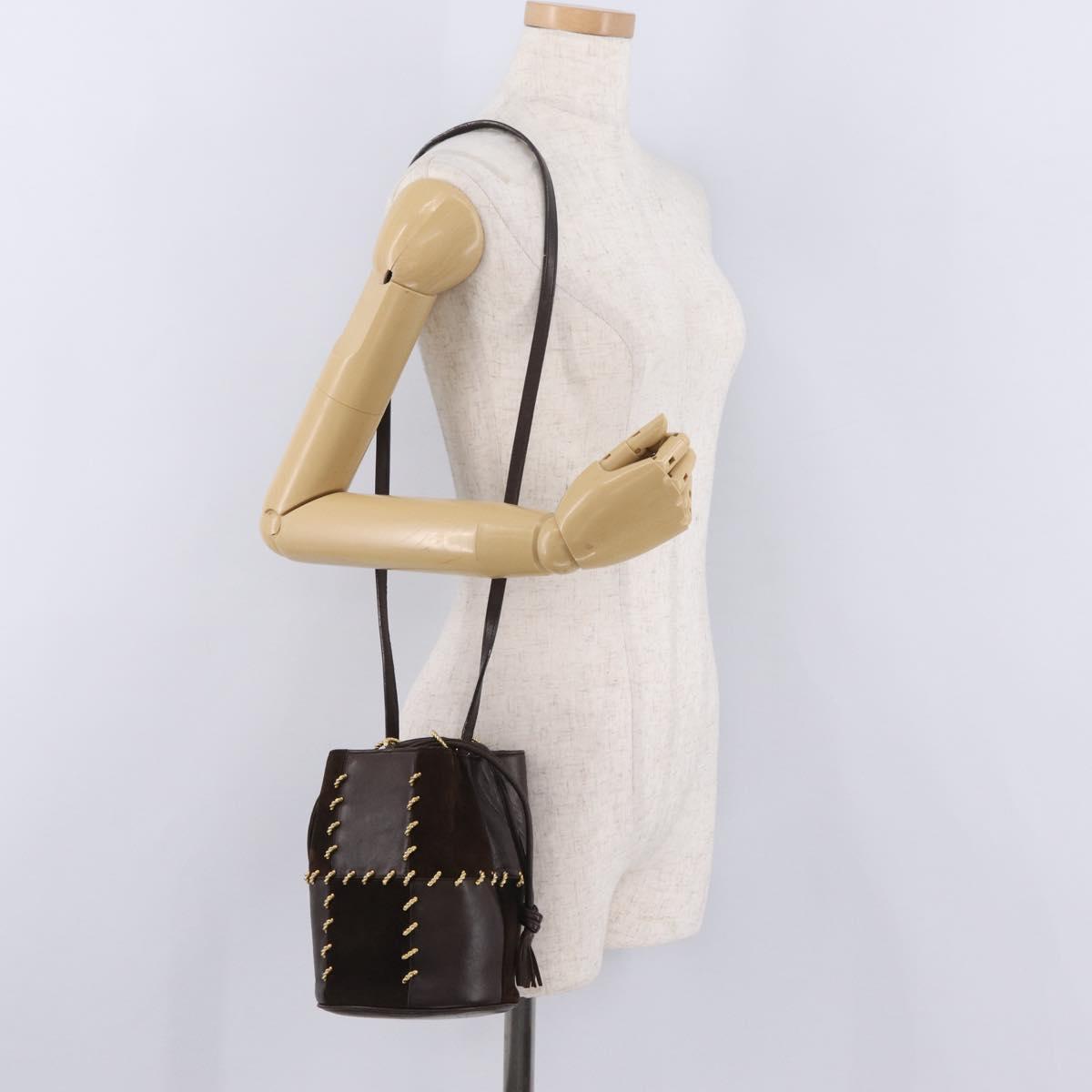 Salvatore Ferragamo Shoulder Bag Suede Brown Gold Auth 215683A