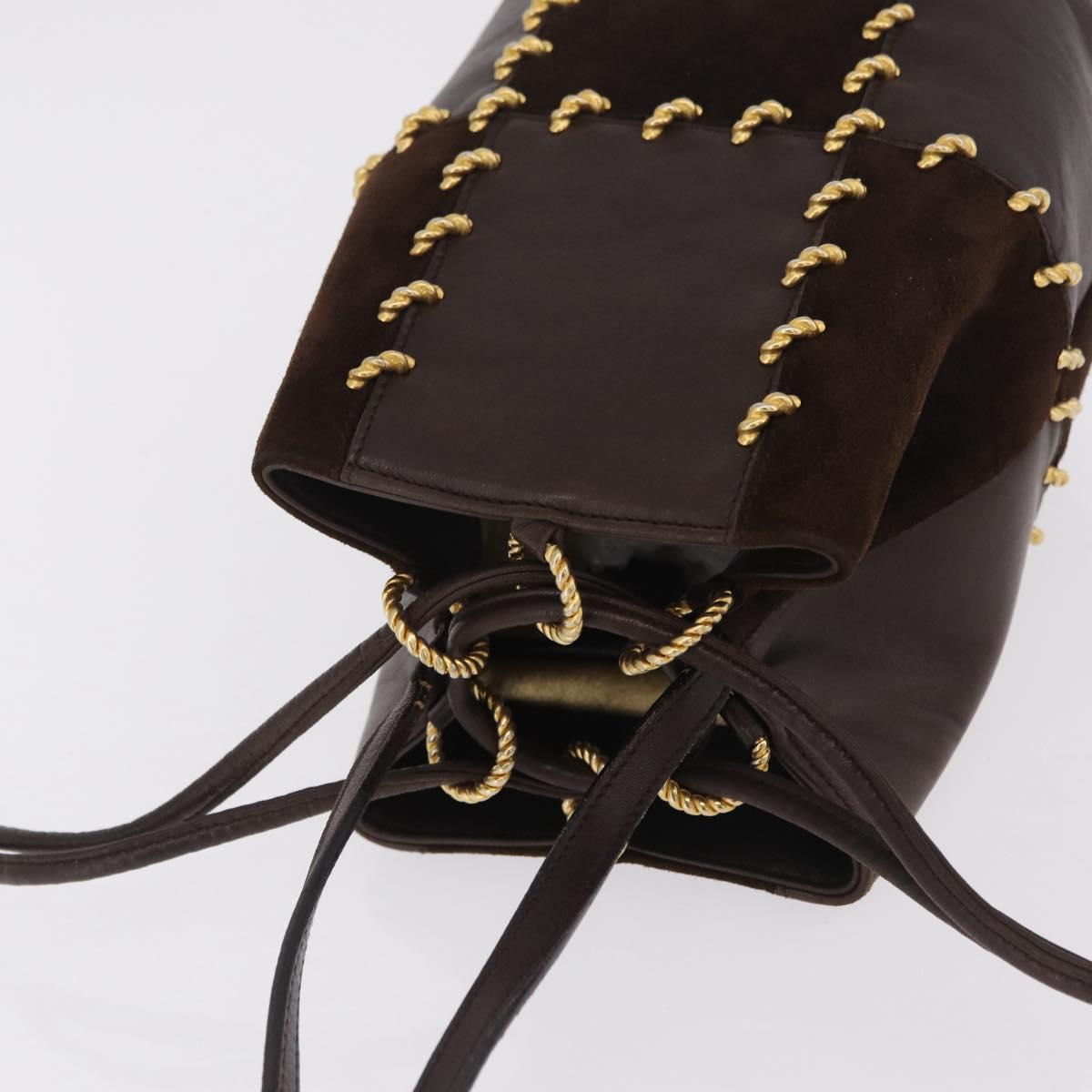 Salvatore Ferragamo Shoulder Bag Suede Brown Gold Auth 215683A