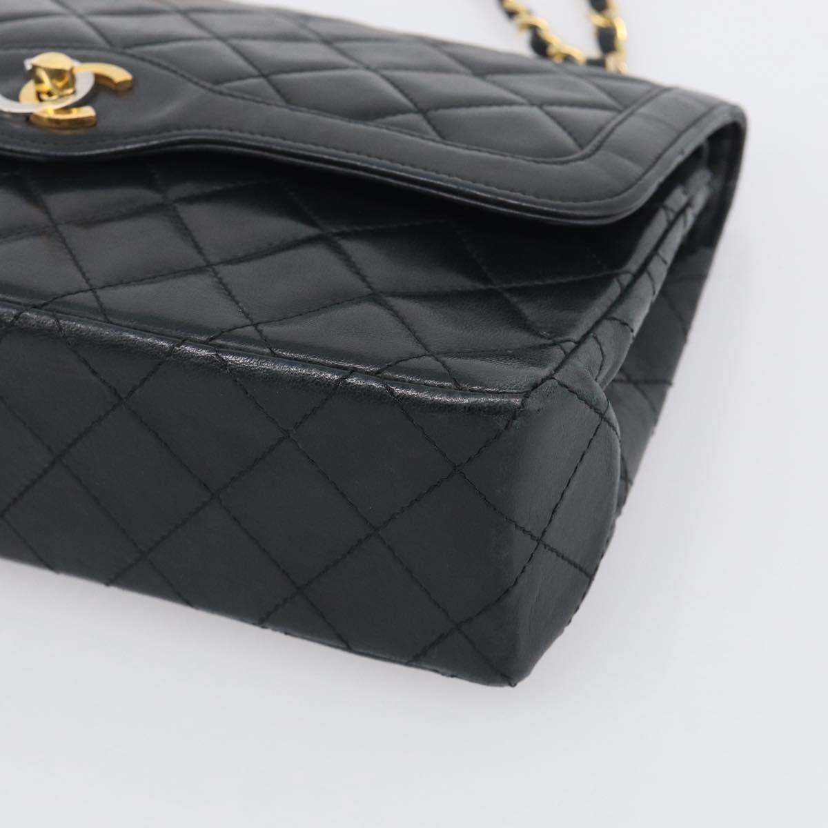 CHANEL Matelasse 26 Chain Shoulder Bag Lamb Skin Black Gold CC Auth 215684V