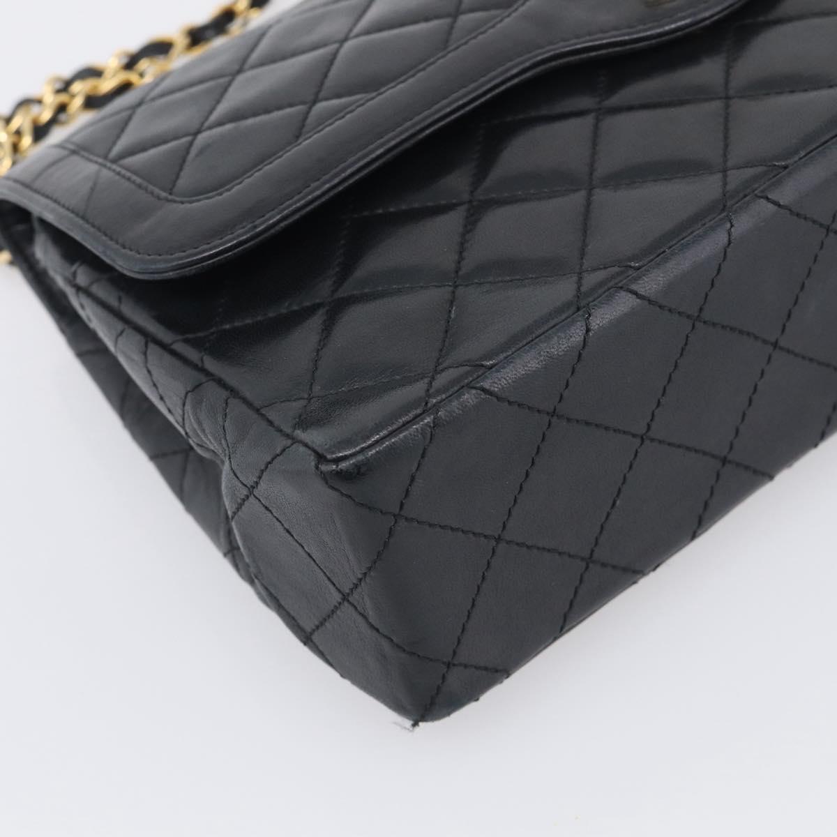 CHANEL Matelasse 26 Chain Shoulder Bag Lamb Skin Black Gold CC Auth 215684V