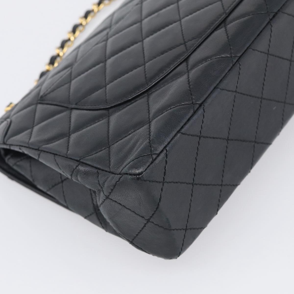 CHANEL Matelasse 26 Chain Shoulder Bag Lamb Skin Black Gold CC Auth 215684V