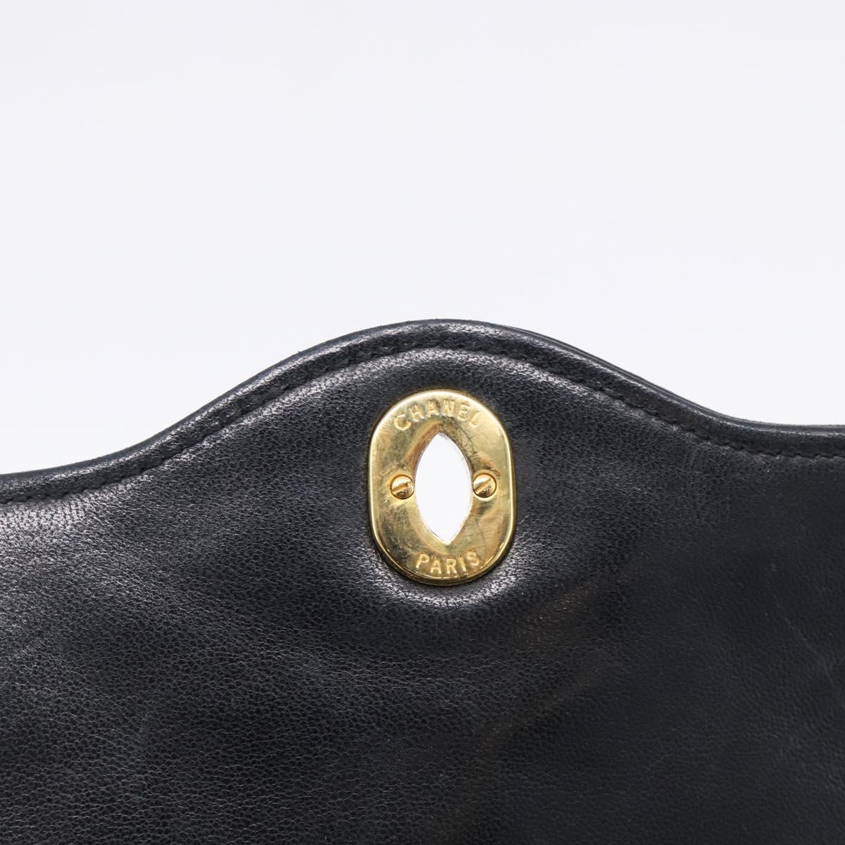 CHANEL Matelasse 26 Chain Shoulder Bag Lamb Skin Black Gold CC Auth 215684V