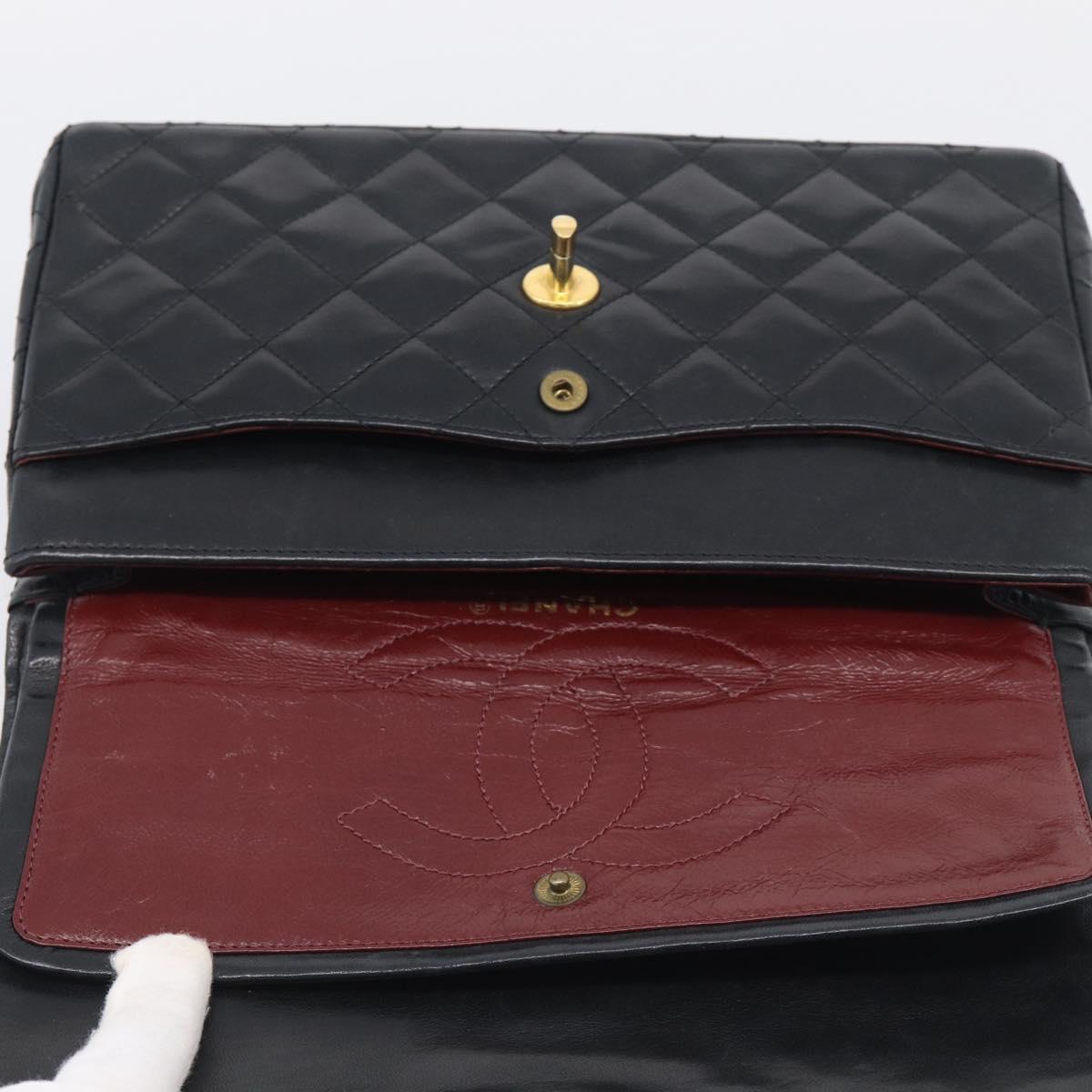 CHANEL Matelasse 26 Chain Shoulder Bag Lamb Skin Black Gold CC Auth 215684V