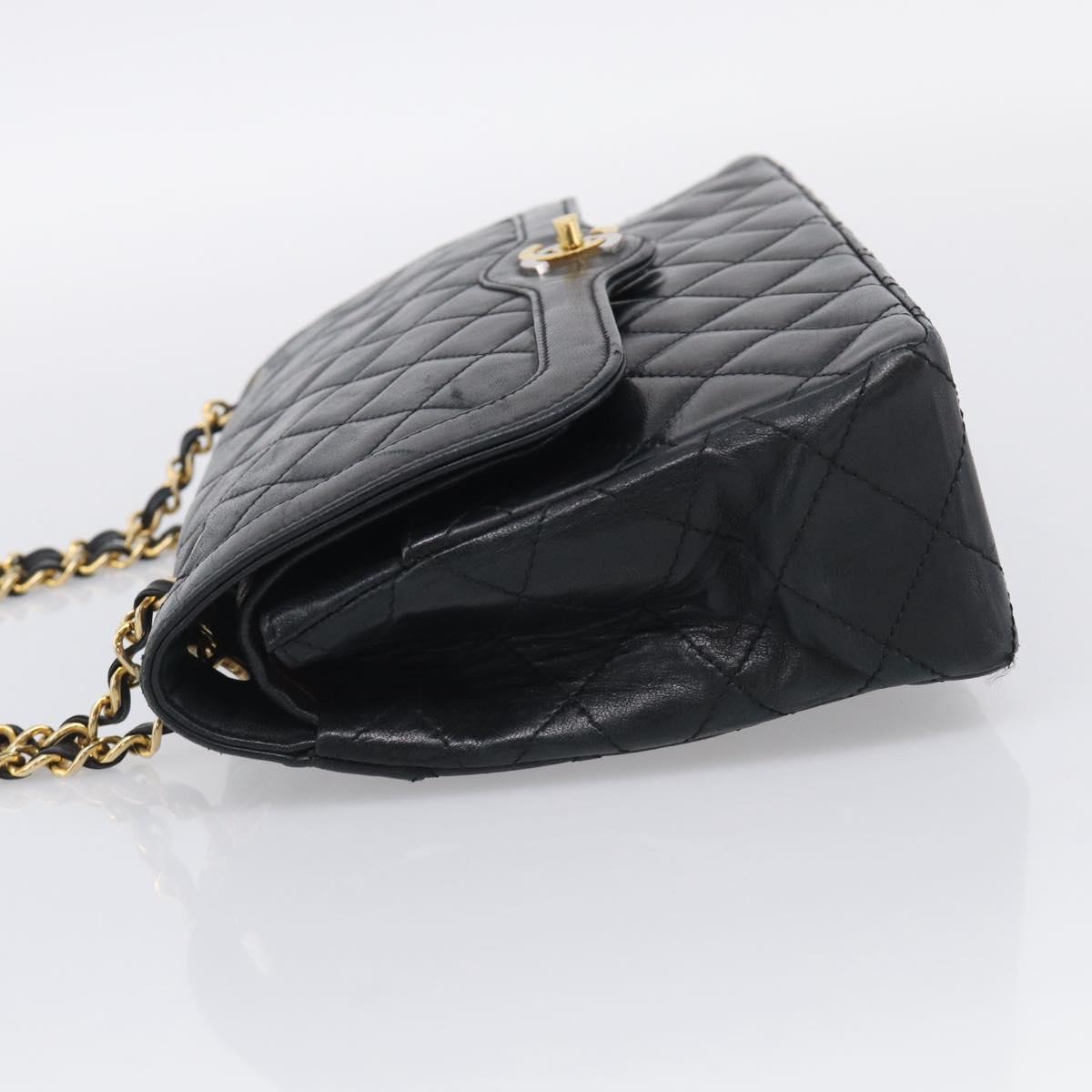 CHANEL Matelasse 26 Chain Shoulder Bag Lamb Skin Black Gold CC Auth 215684V