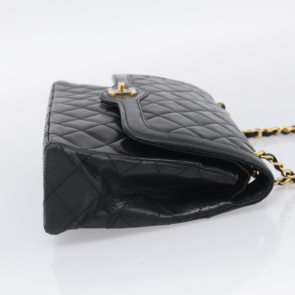 CHANEL Matelasse 26 Chain Shoulder Bag Lamb Skin Black Gold CC Auth 215684V