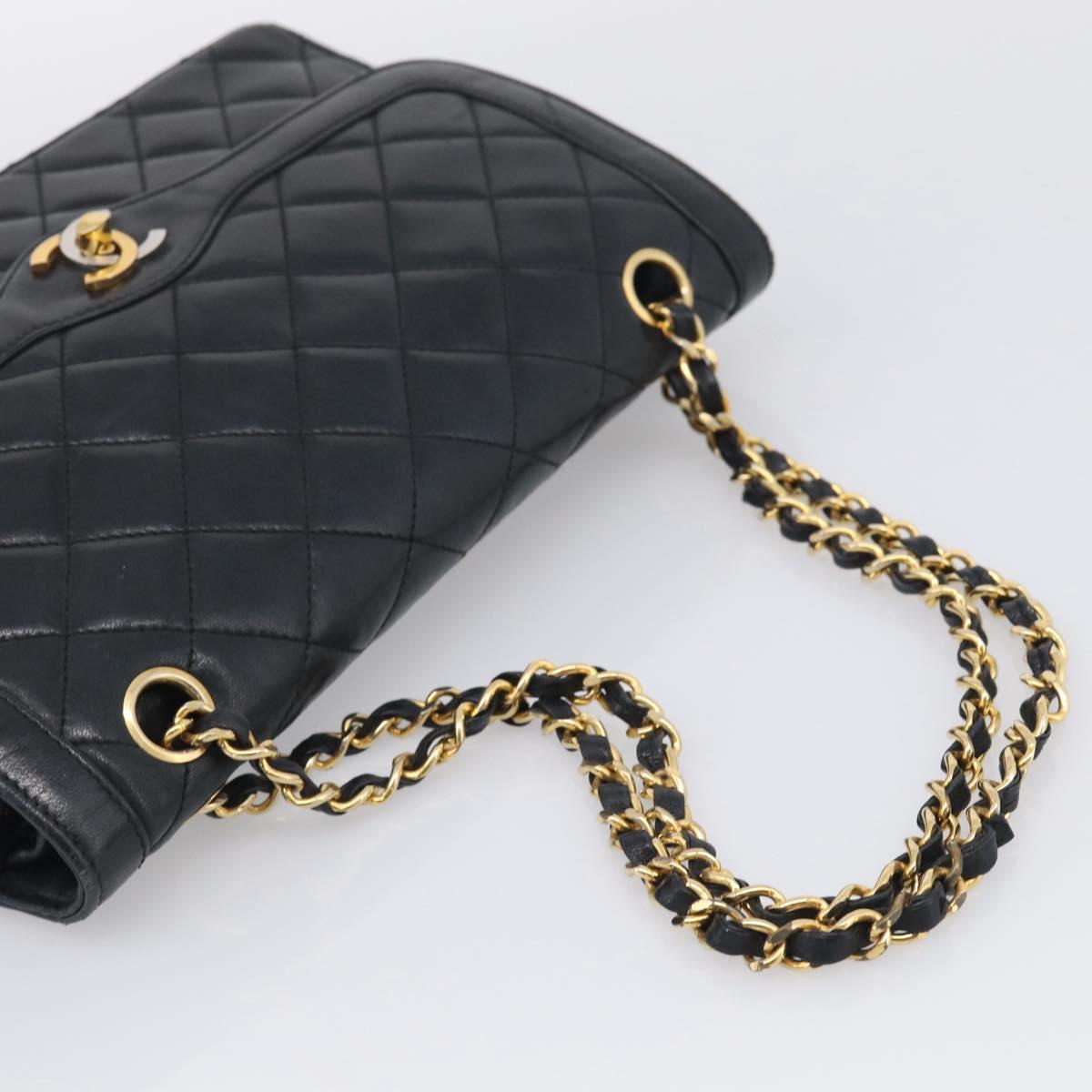 CHANEL Matelasse 26 Chain Shoulder Bag Lamb Skin Black Gold CC Auth 215684V