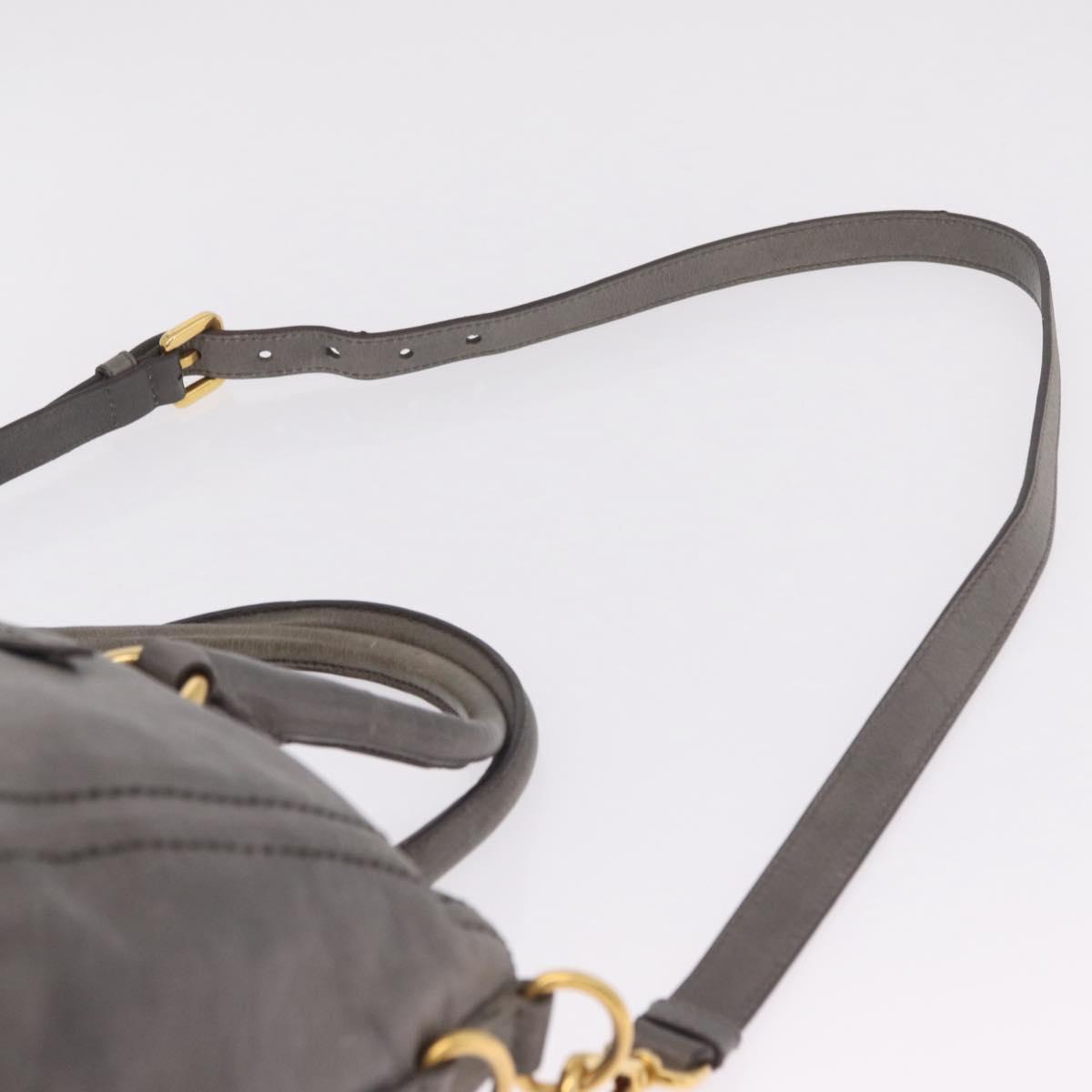 PRADA Vitter Shine Hand Bag Leather 2way Gray Gold Auth 215685V