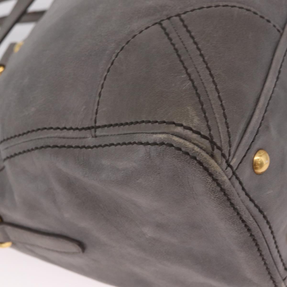PRADA Vitter Shine Hand Bag Leather 2way Gray Gold Auth 215685V
