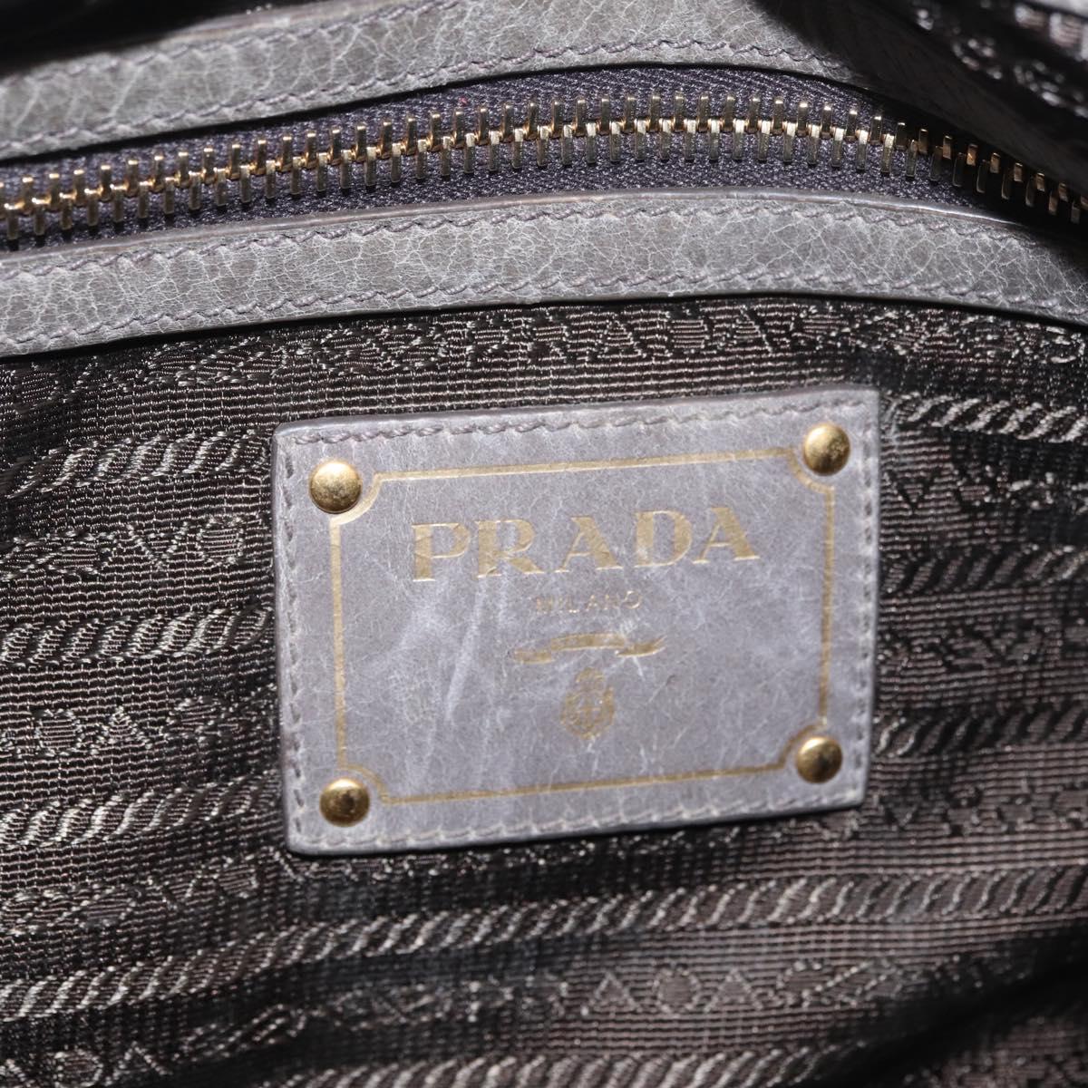 PRADA Vitter Shine Hand Bag Leather 2way Gray Gold Auth 215685V