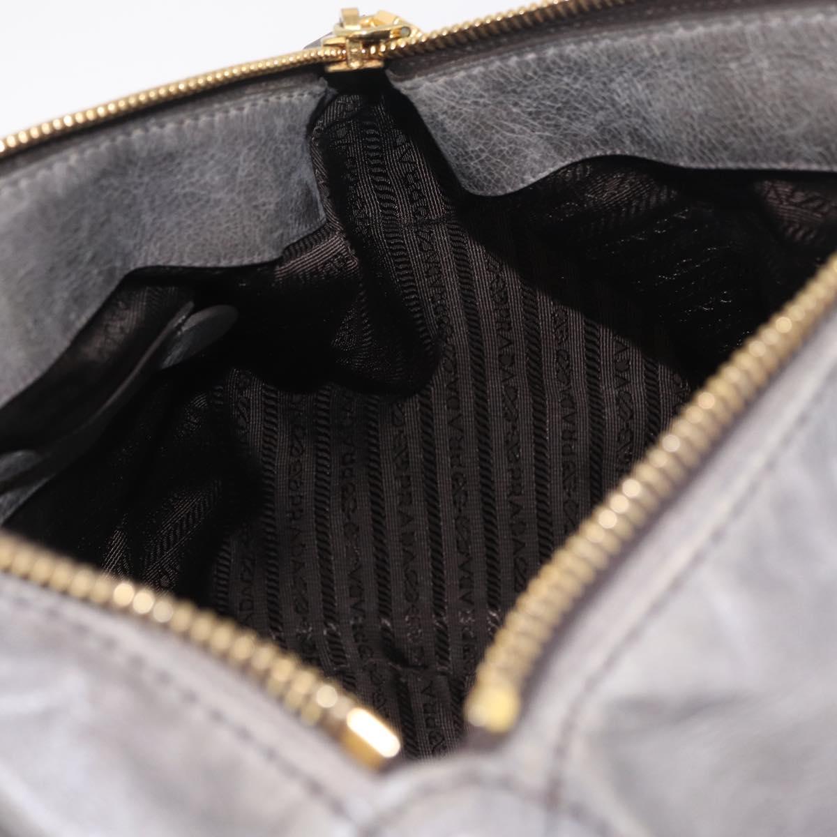PRADA Vitter Shine Hand Bag Leather 2way Gray Gold Auth 215685V