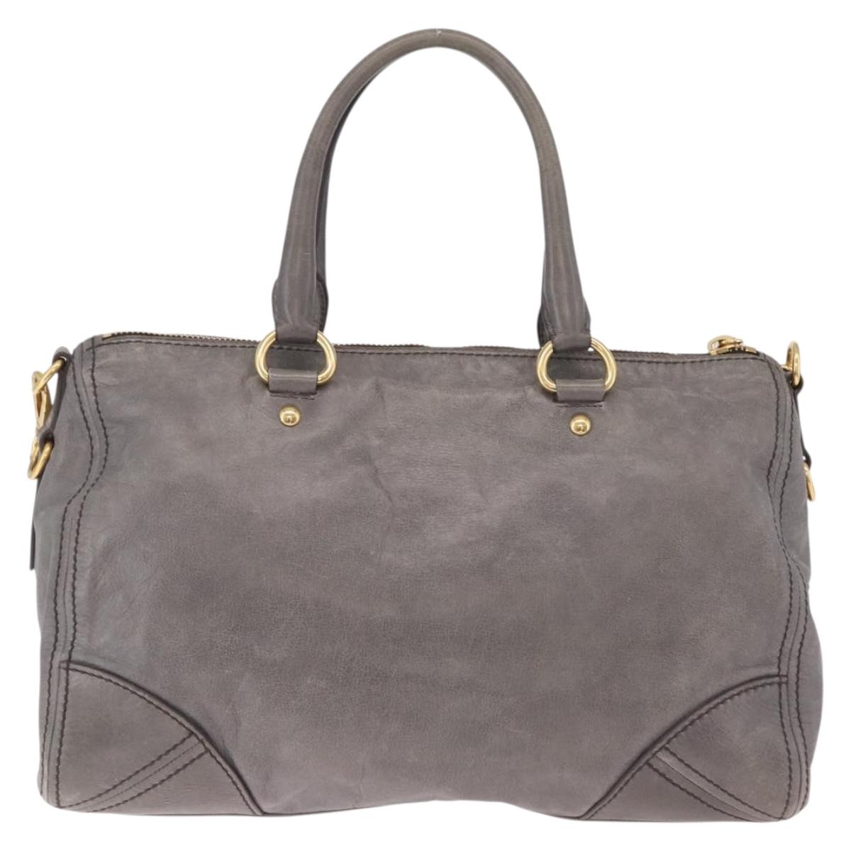 PRADA Vitter Shine Hand Bag Leather 2way Gray Gold Auth 215685V
