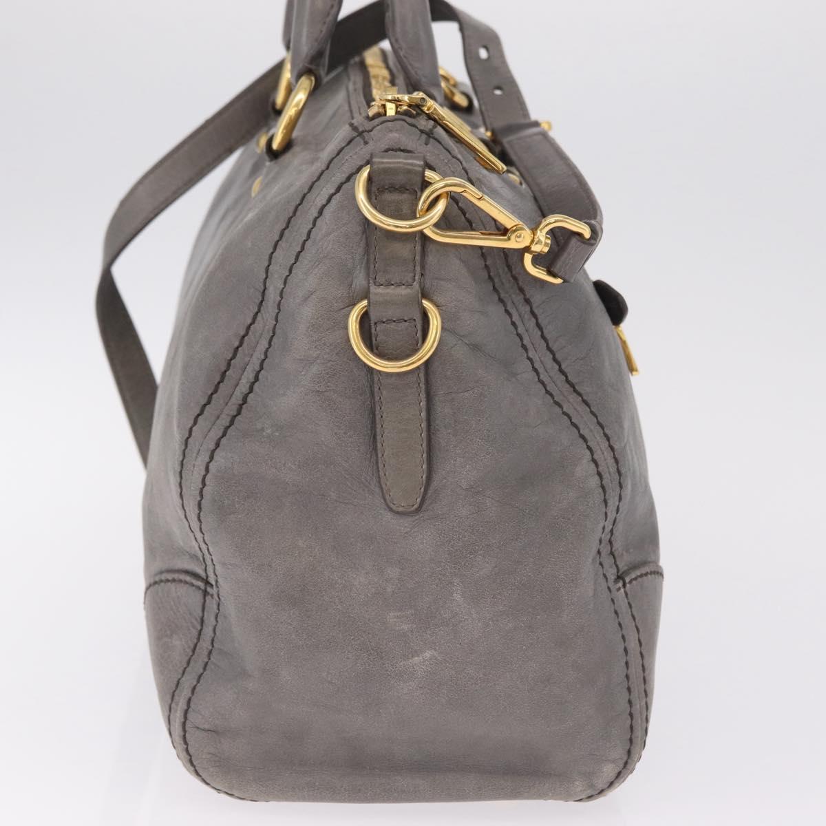 PRADA Vitter Shine Hand Bag Leather 2way Gray Gold Auth 215685V